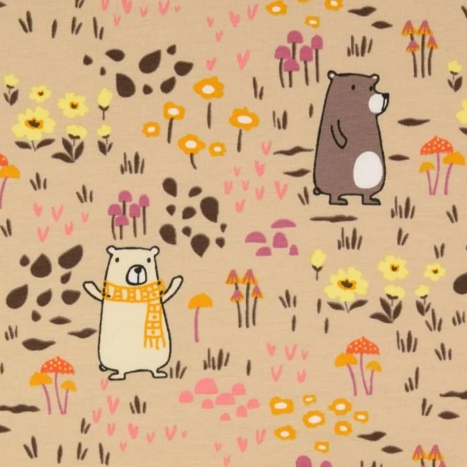 REMNANT 2.7 Metres - Happy Bears Sand Cotton Jersey Fabric - Image 5