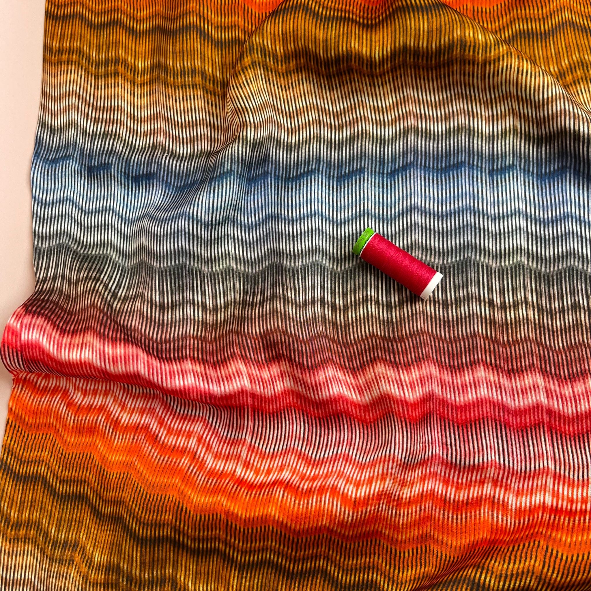 Hazy Waves in Sunset Viscose Sateen Fabric - Image 8