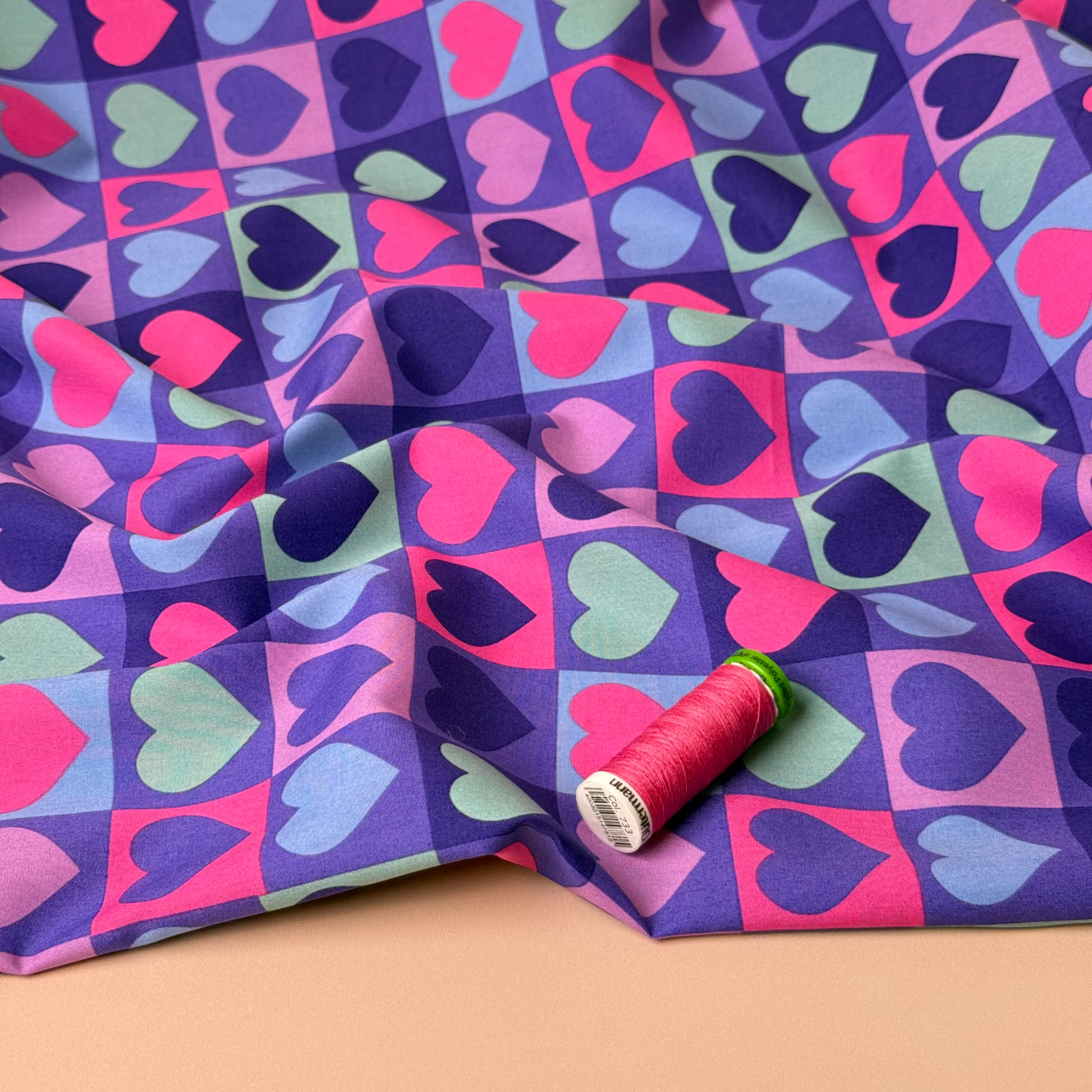 Hearts on Cornflower Blue Fine Cotton Poplin Fabric - Image 6