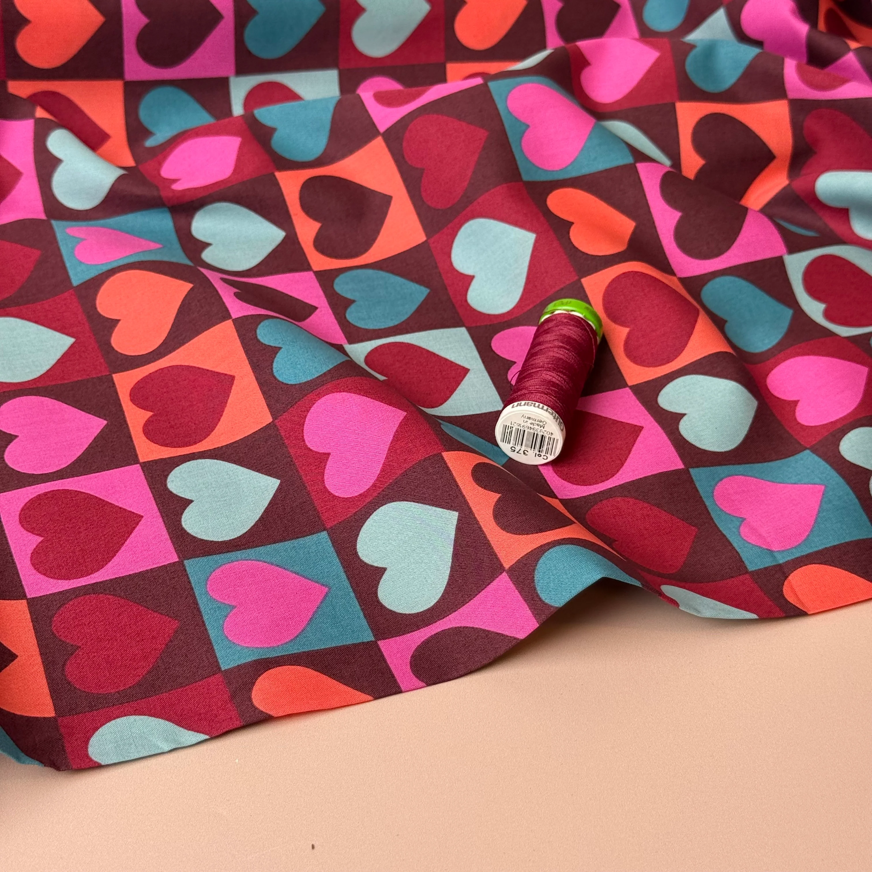 Hearts on Mahogany Cotton Poplin Fabric - Image 7