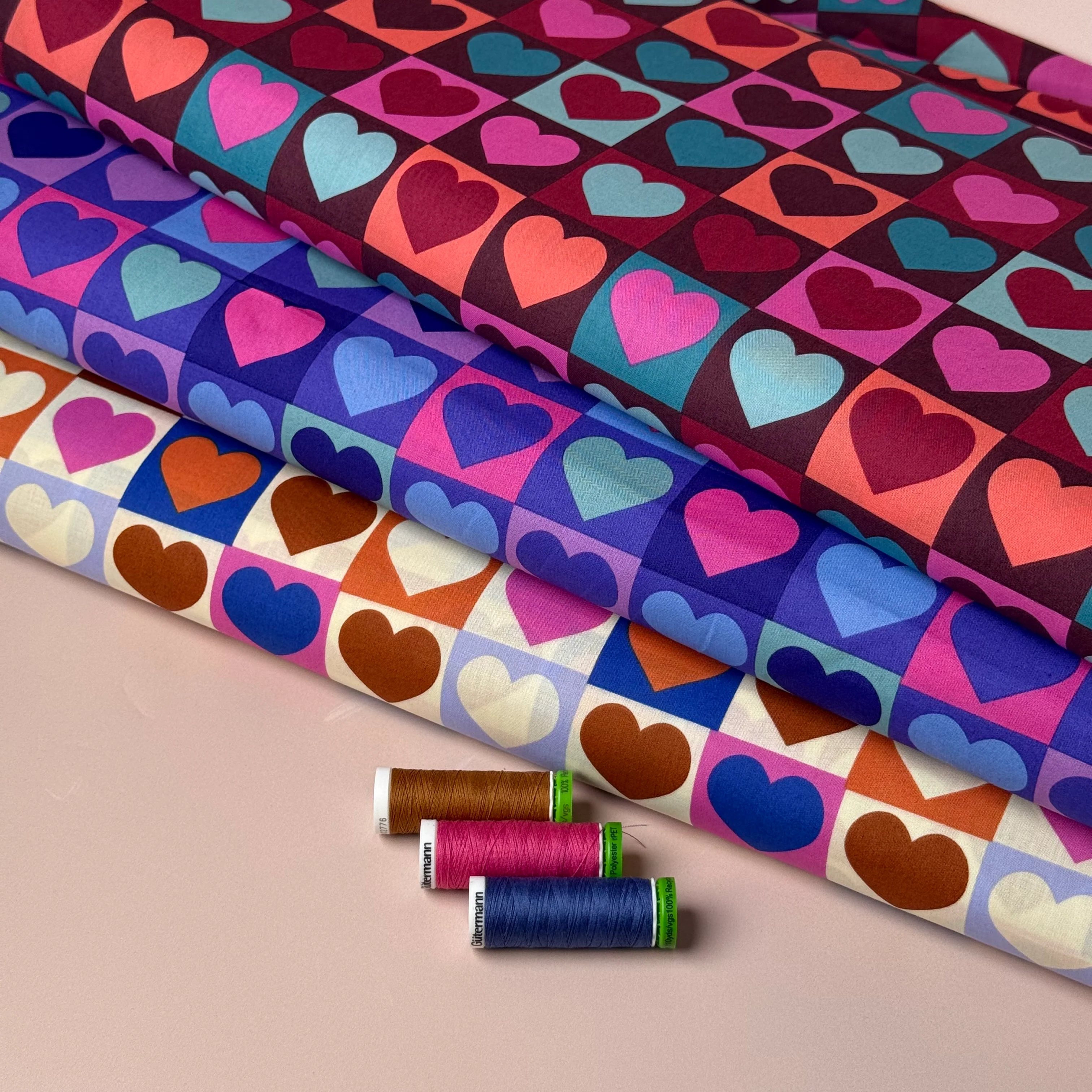 Hearts on Mahogany Cotton Poplin Fabric - Image 8