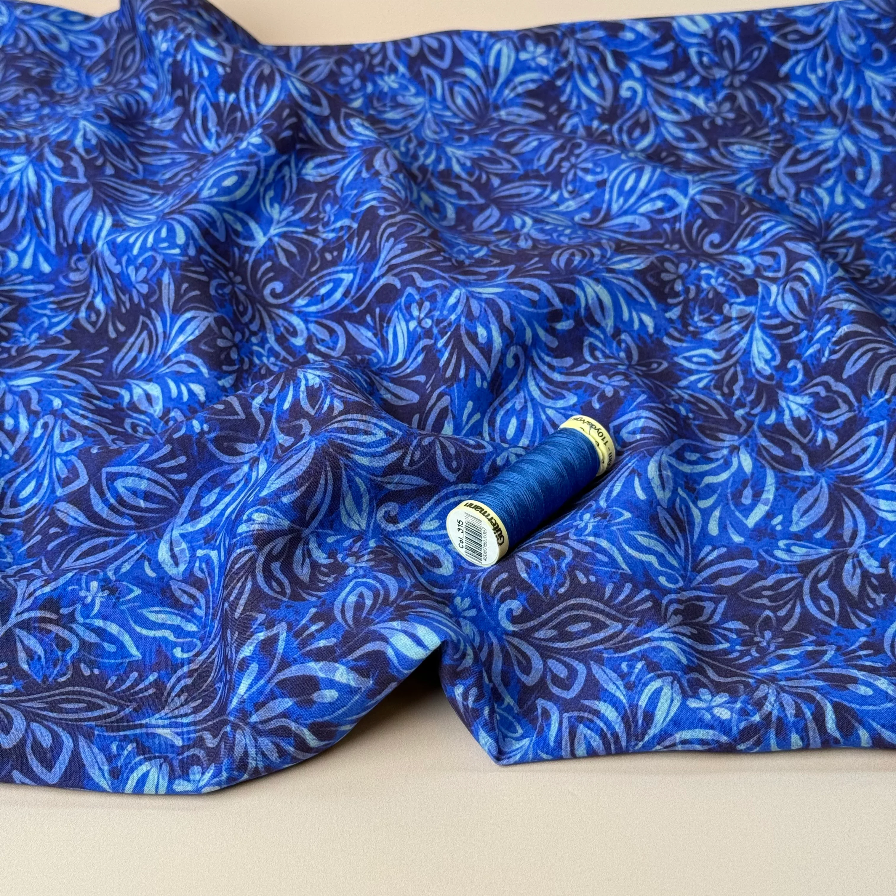 REMNANT 2.52 Metres - Henna Art Royal Blue Viscose Fabric