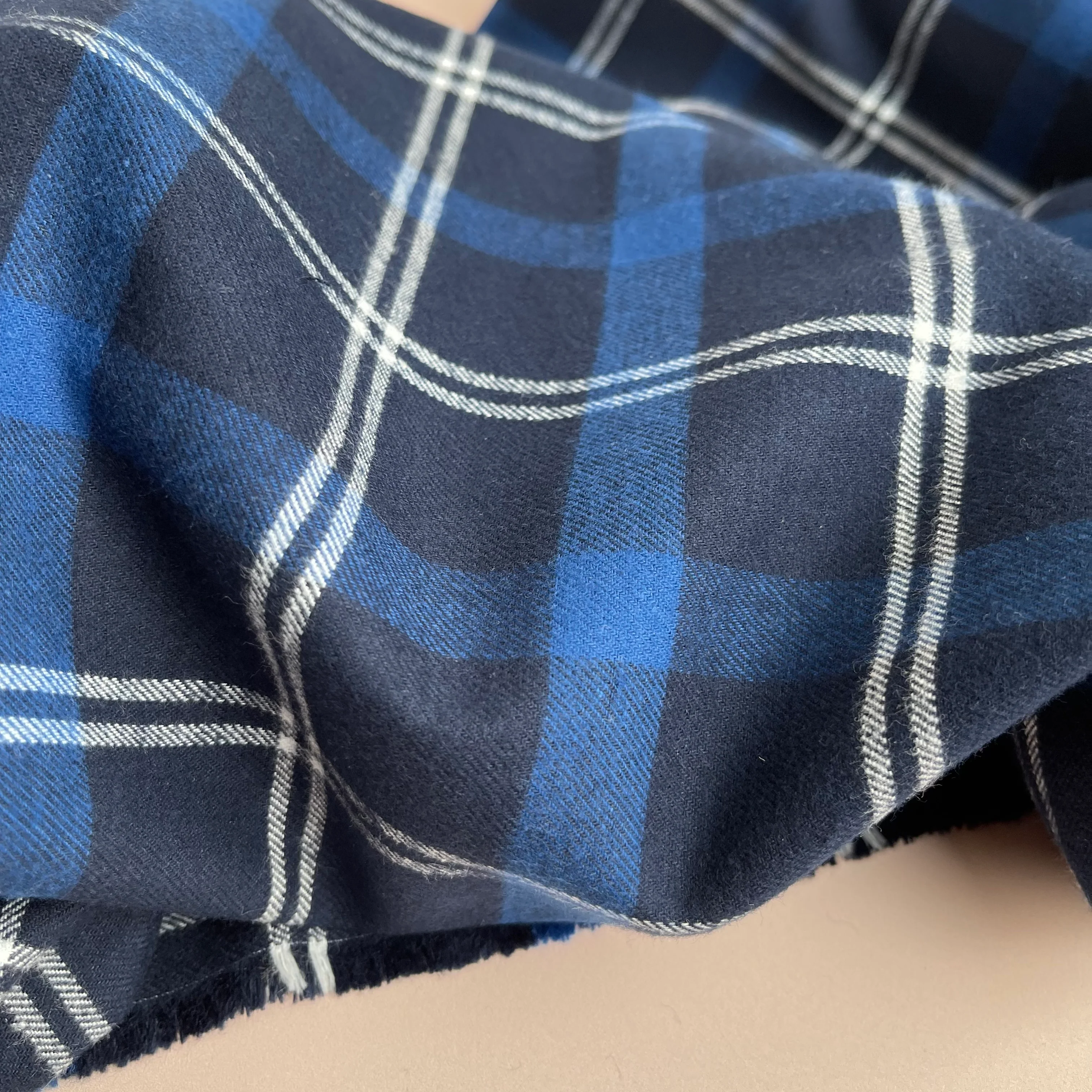 REMNANT 1.05 Metres - Highland Navy with Blue Yarn Dyed Cotton Flannel - Image 5