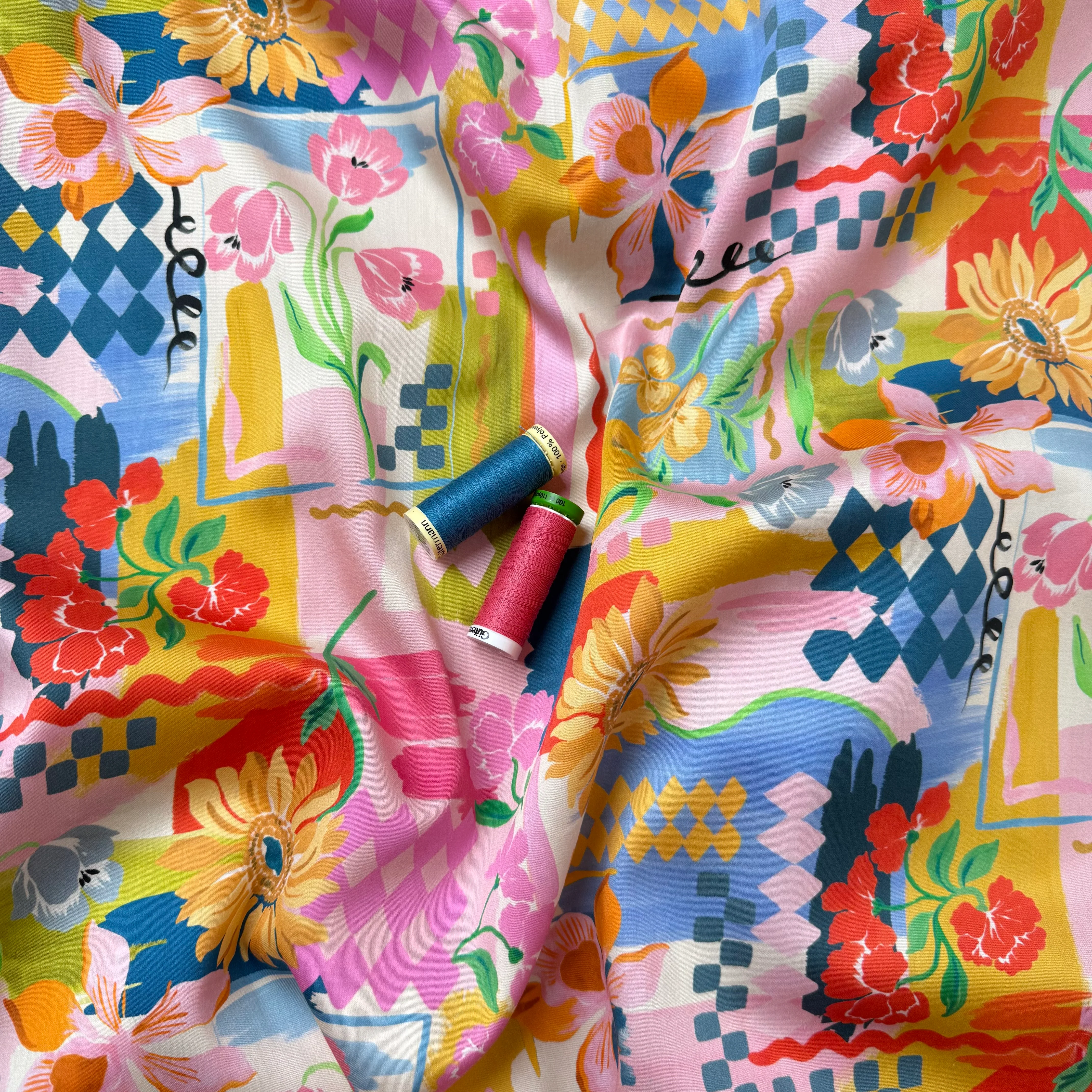 Holiday Patchwork Postcard Spring Cotton Sateen Fabric - Image 5