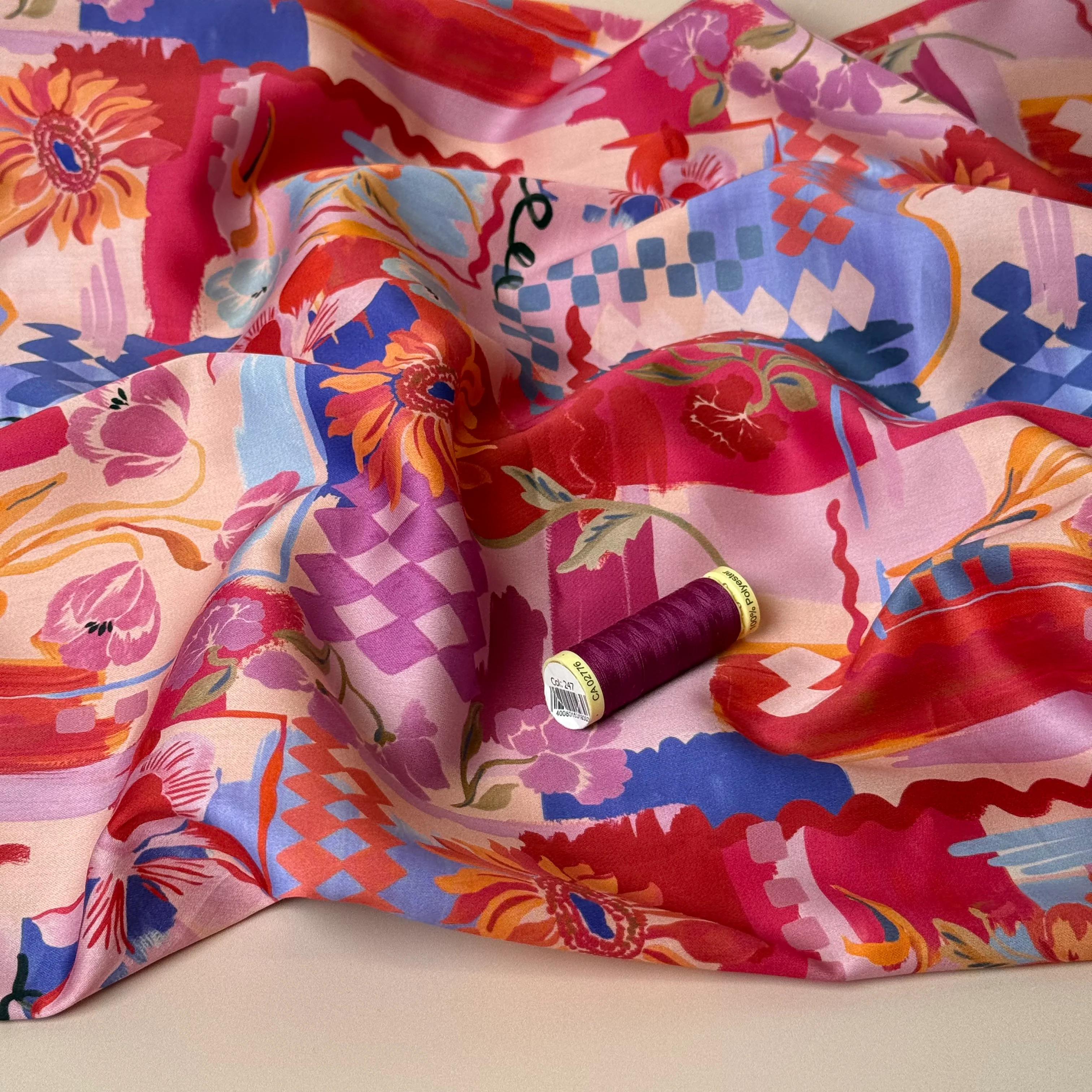 Holiday Patchwork Postcard Red Cotton Sateen Fabric - Image 4