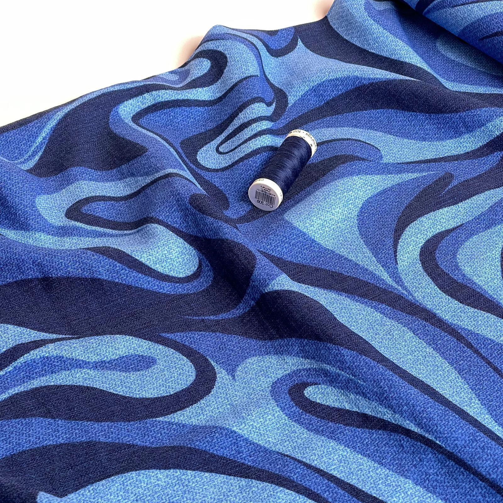 Indigo Marble Textured Viscose Fabric - Image 4