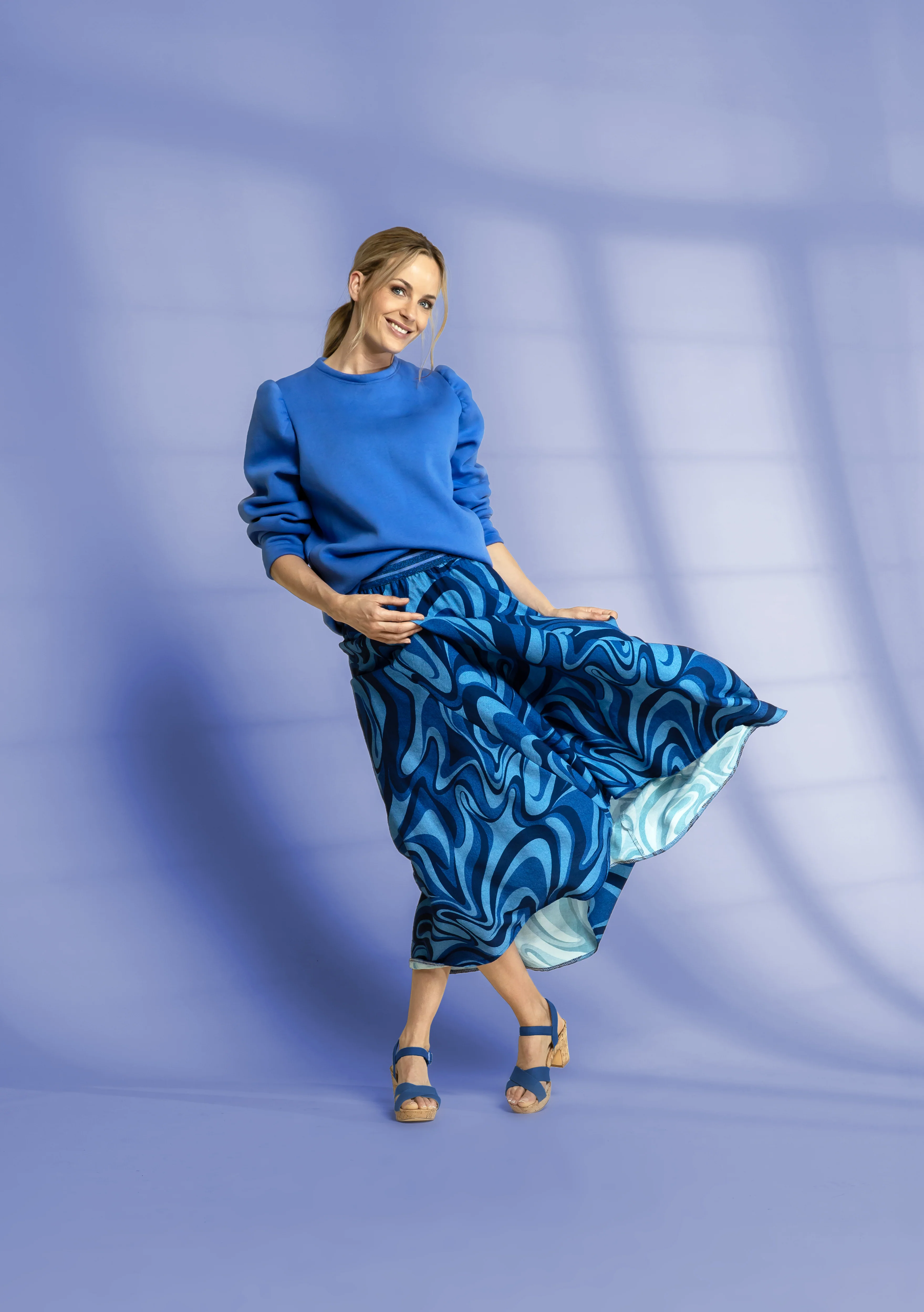 Indigo Marble Textured Viscose Fabric - Image 9