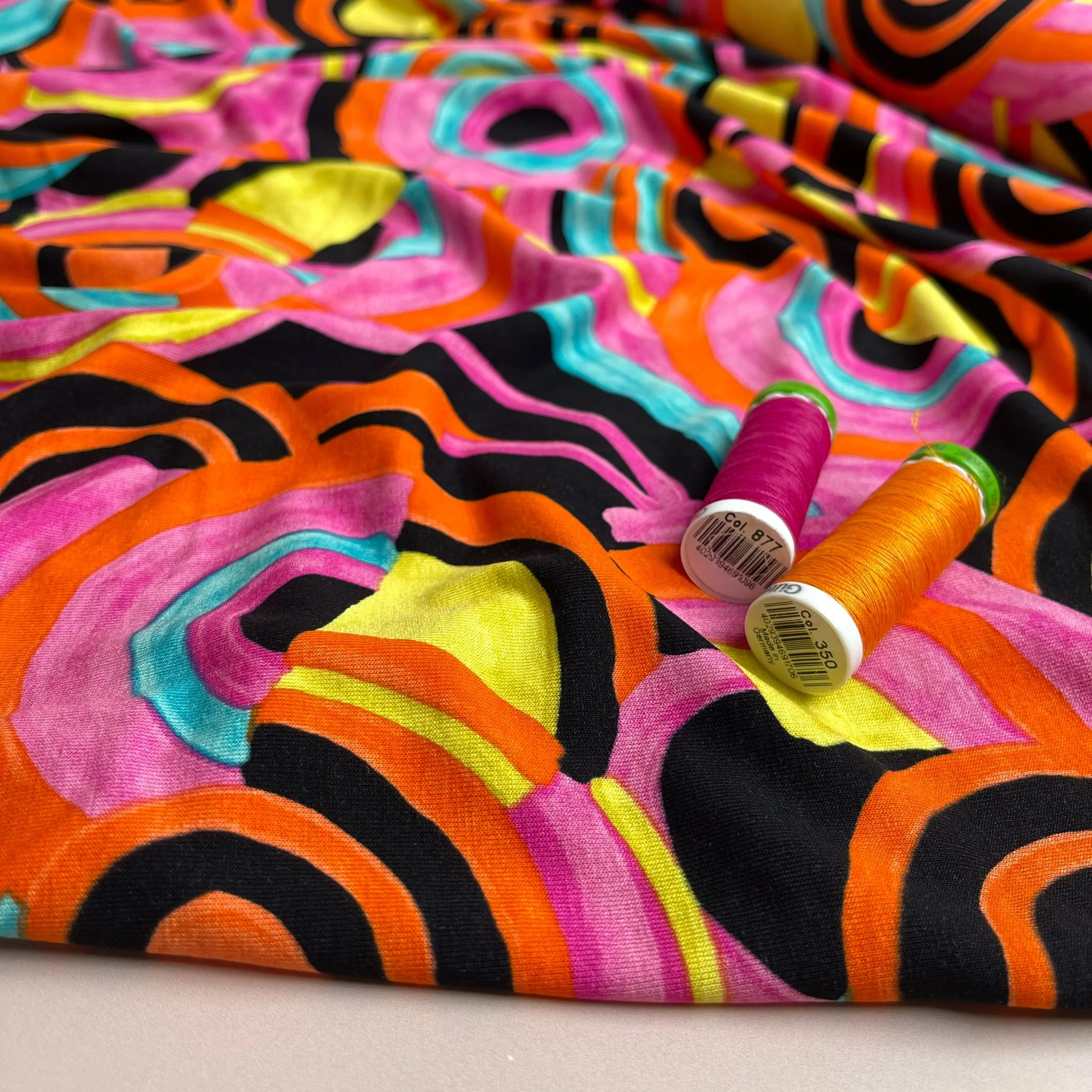 Irregular Circles in Fuchsia Viscose Jersey Fabric - Image 10