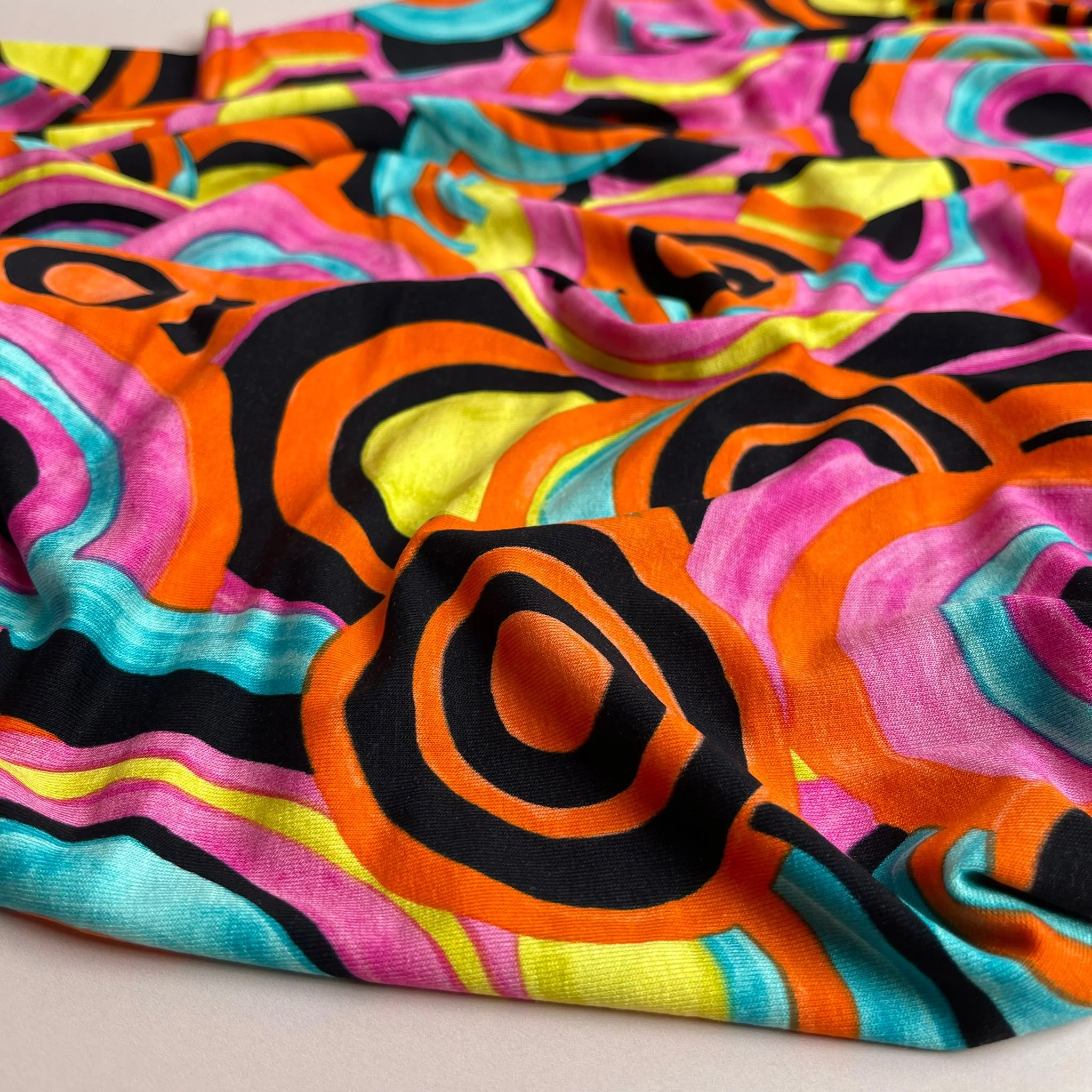 Irregular Circles in Fuchsia Viscose Jersey Fabric - Image 5