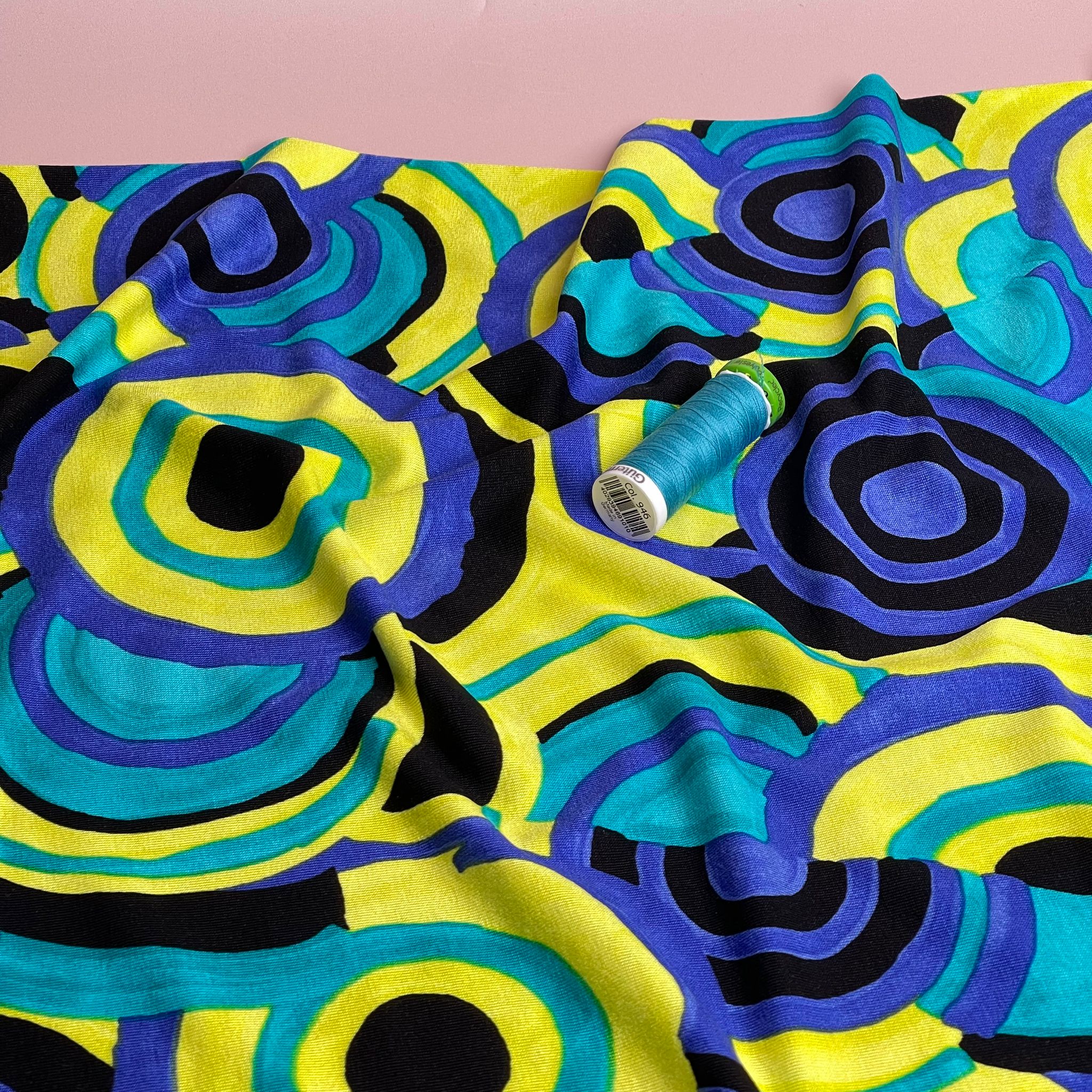 Irregular Circles in Ocean Wave Viscose Jersey Fabric - Image 3