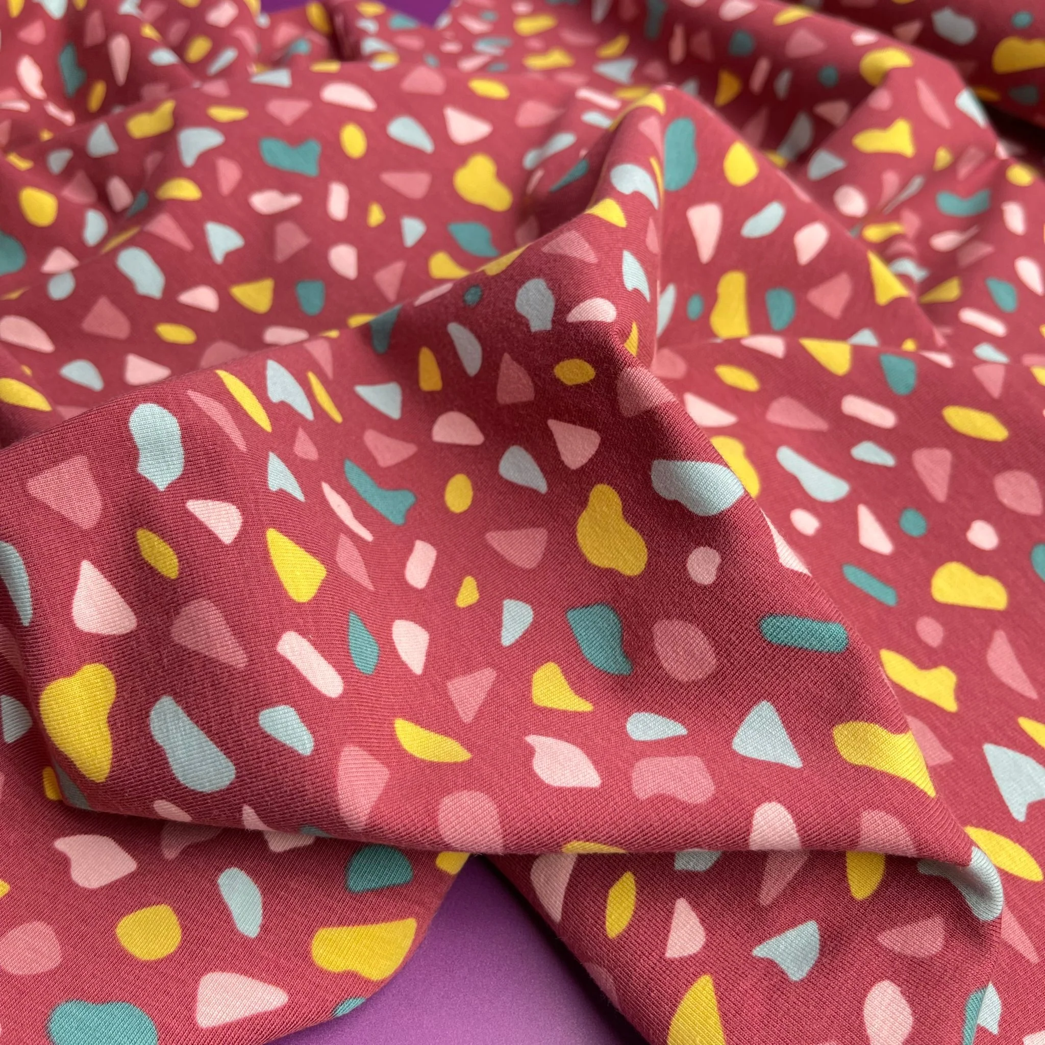 Joyful Terrazzo Red GOTS Organic Cotton Jersey Fabric - Image 11
