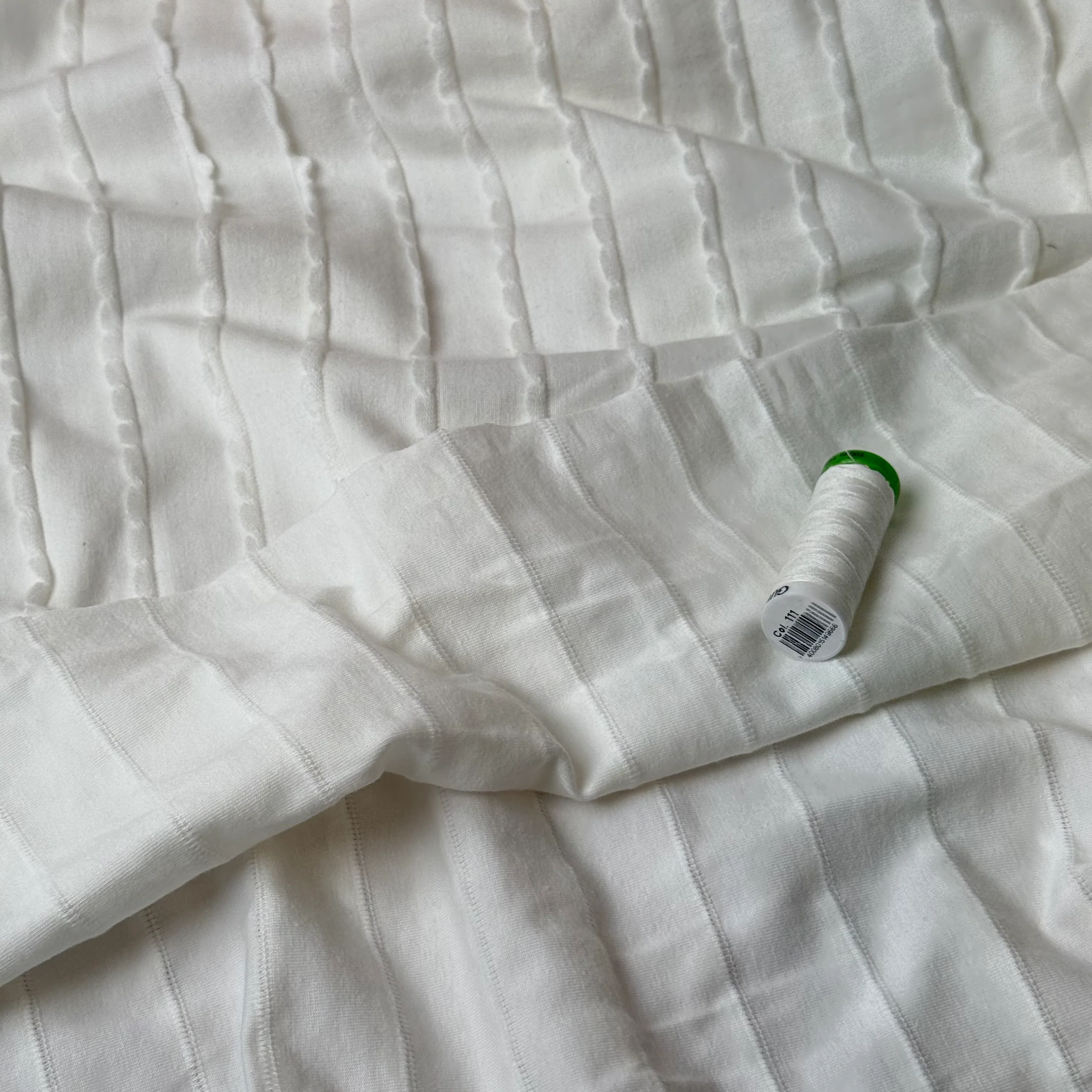 REMNANT 1.1 Metres - Knitted Frills Off-White Cotton Jersey Fabric - Image 11