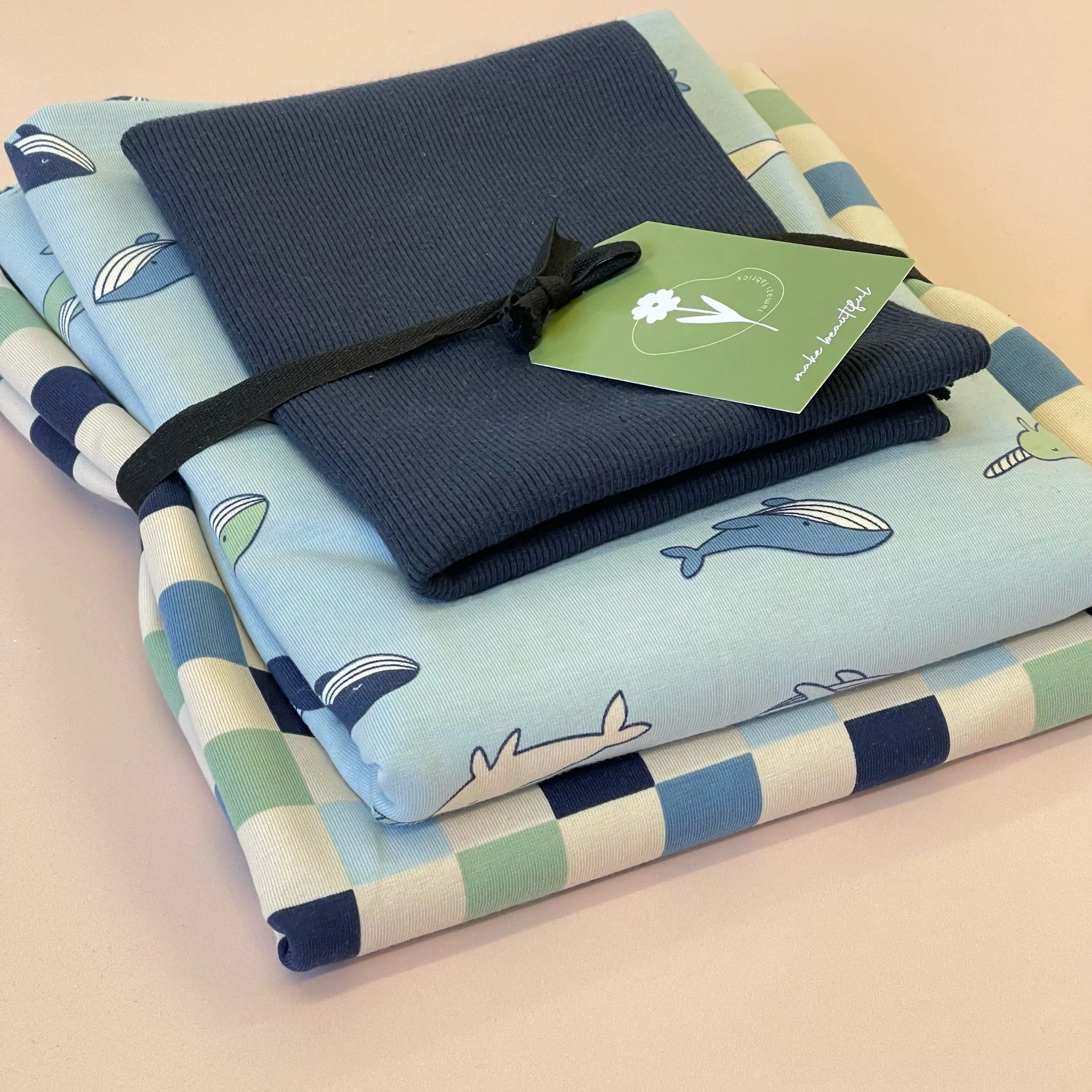 Light Blue Whales Cotton Jersey Fabric - Image 5