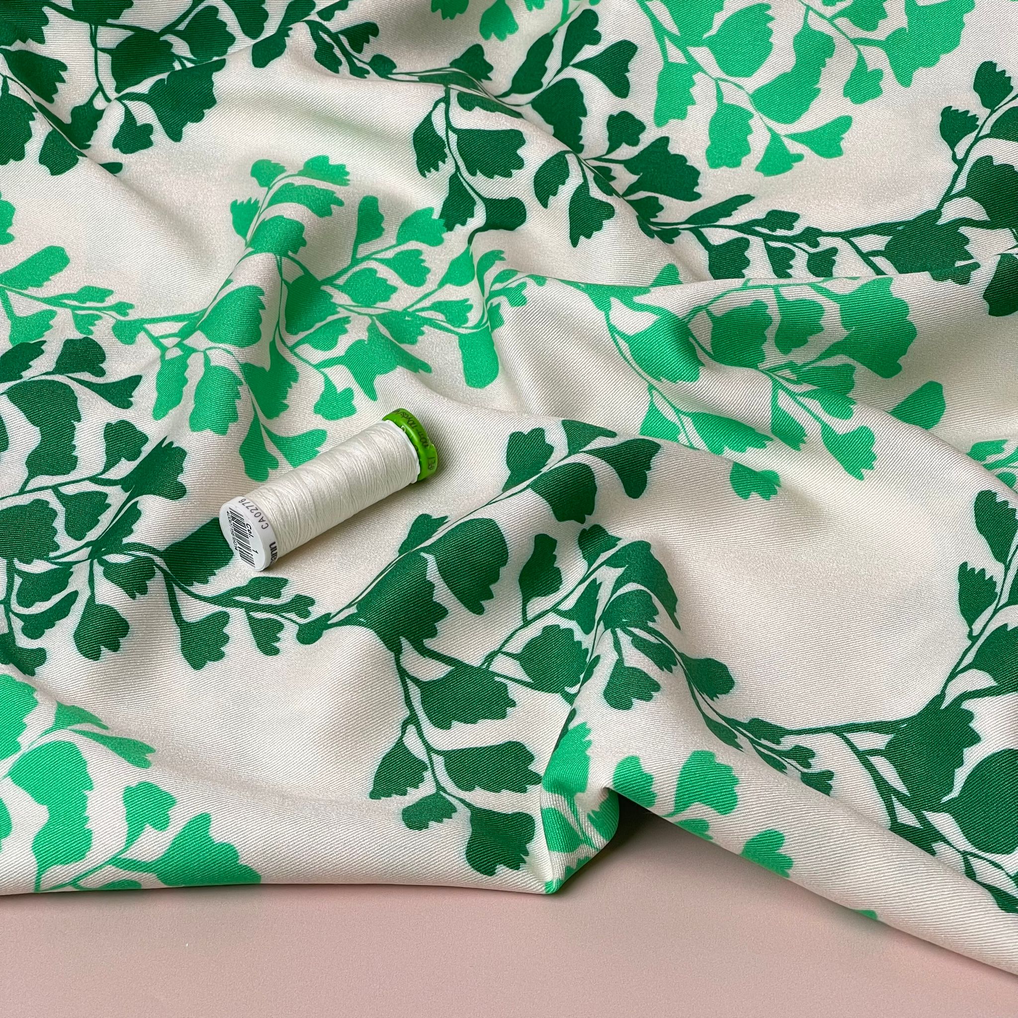 Light & Lush - Emerald Leaves Viscose Twill Fabric - Image 2