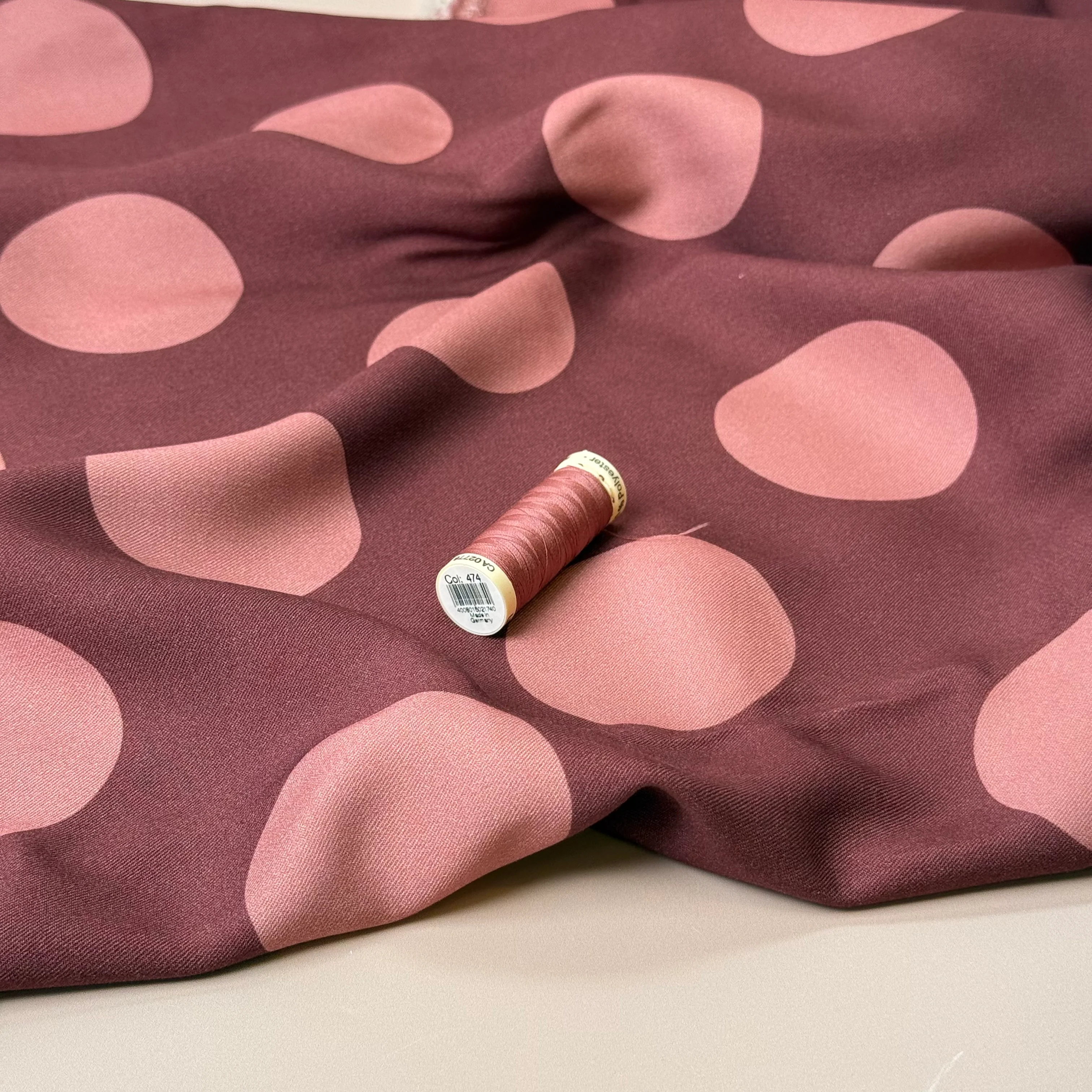 Light & Lush - Large Polka Dots in Rosewood Viscose Twill Fabric