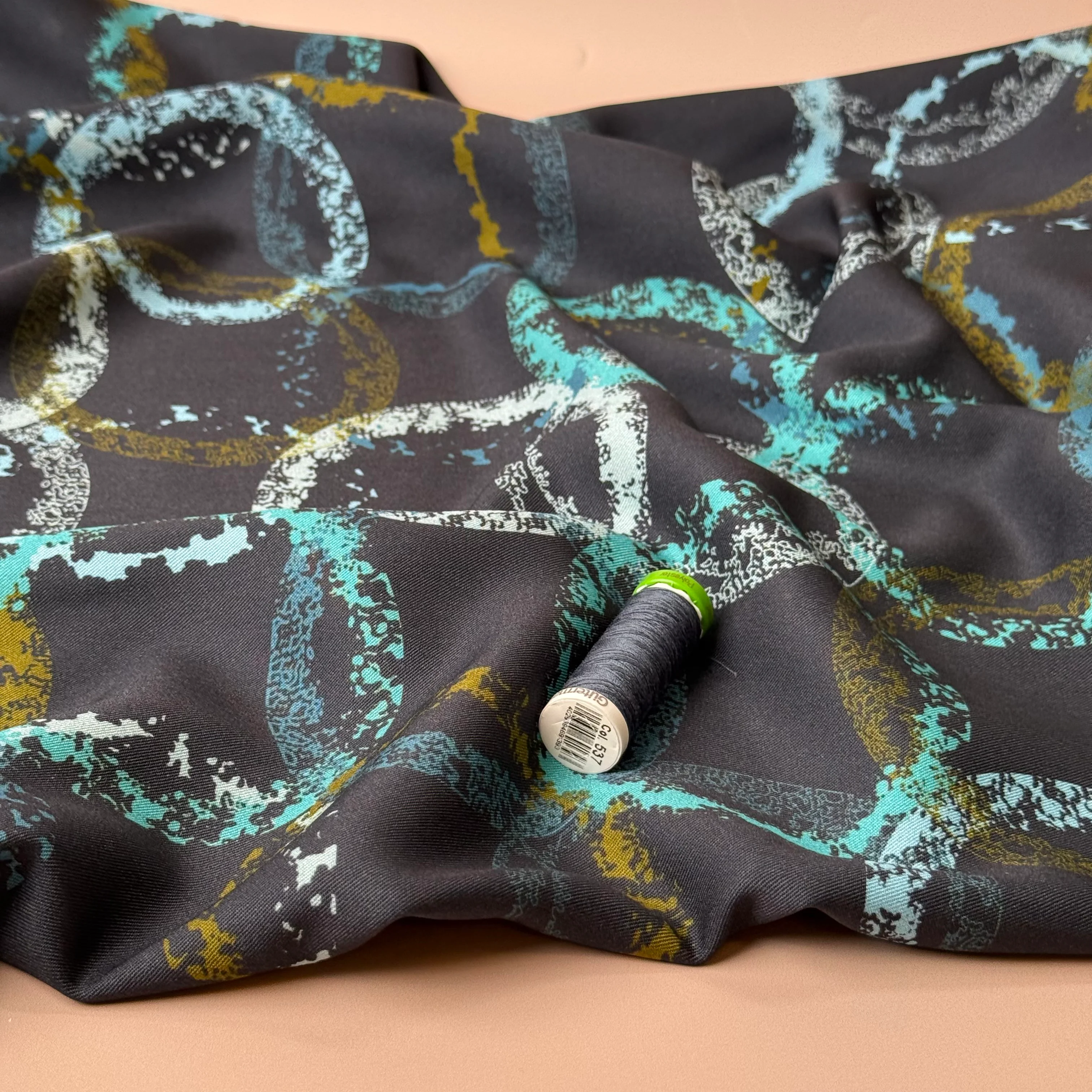 Light & Lush - Ocean Circles Viscose Twill Fabric - Image 5