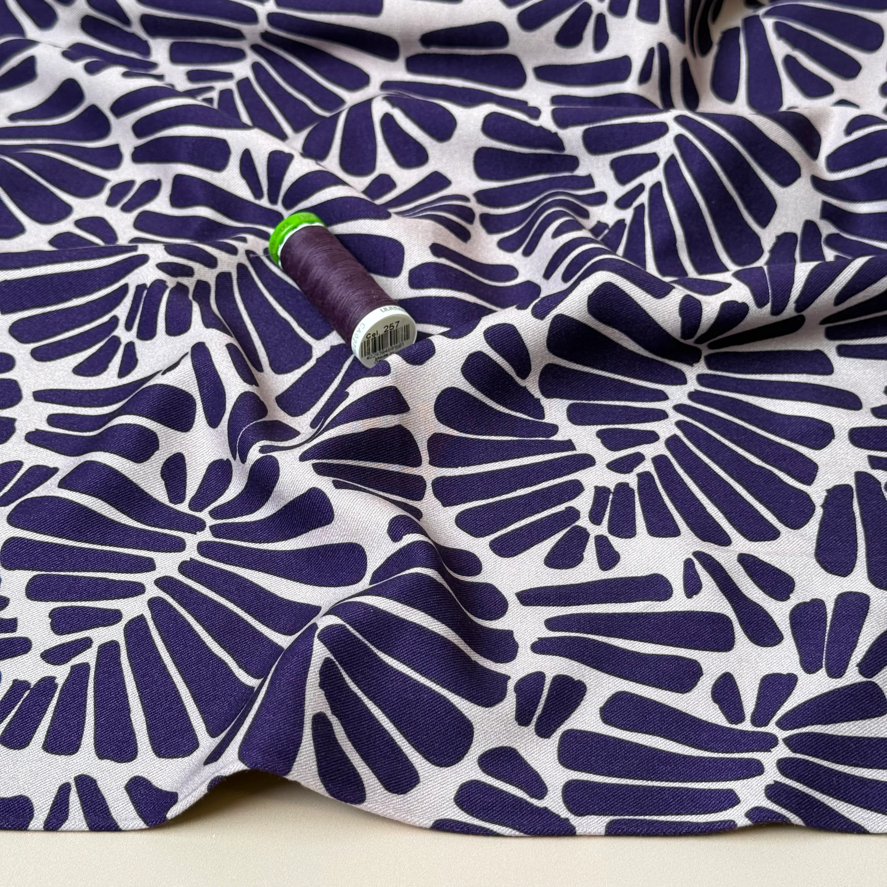 REMNANT 0.94 Metres - Light & Lush - Purple Ferns Viscose Twill Fabric - Image 2