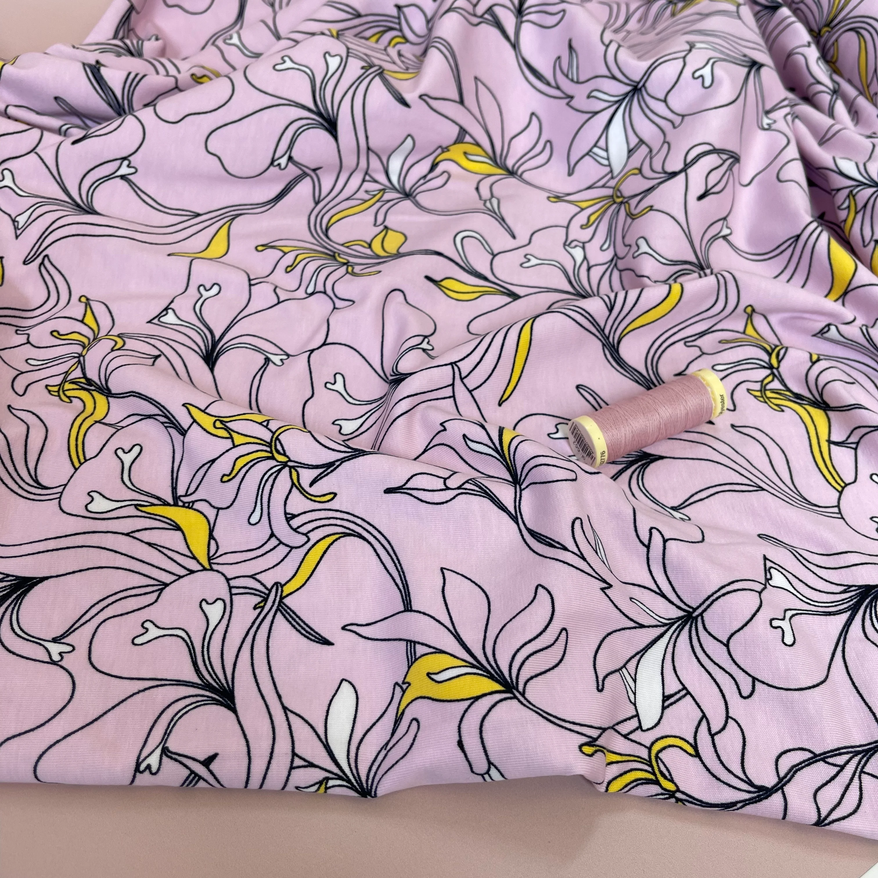 Lilies Light Lilac Cotton Jersey - Image 2