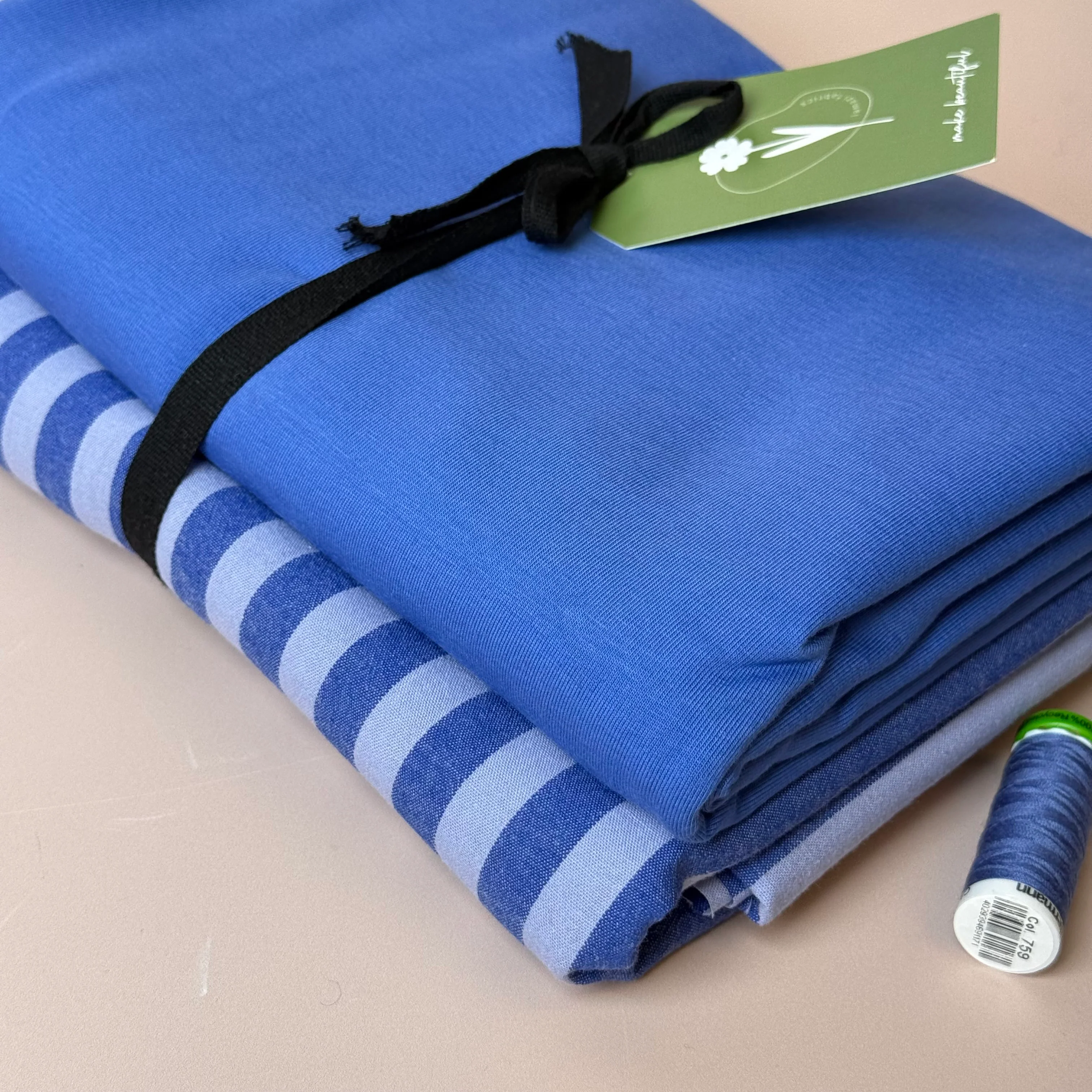 Limited Edition - Luxury Pyjama Kit with Blue Stripe Washed Cotton and Jersey - Image 3