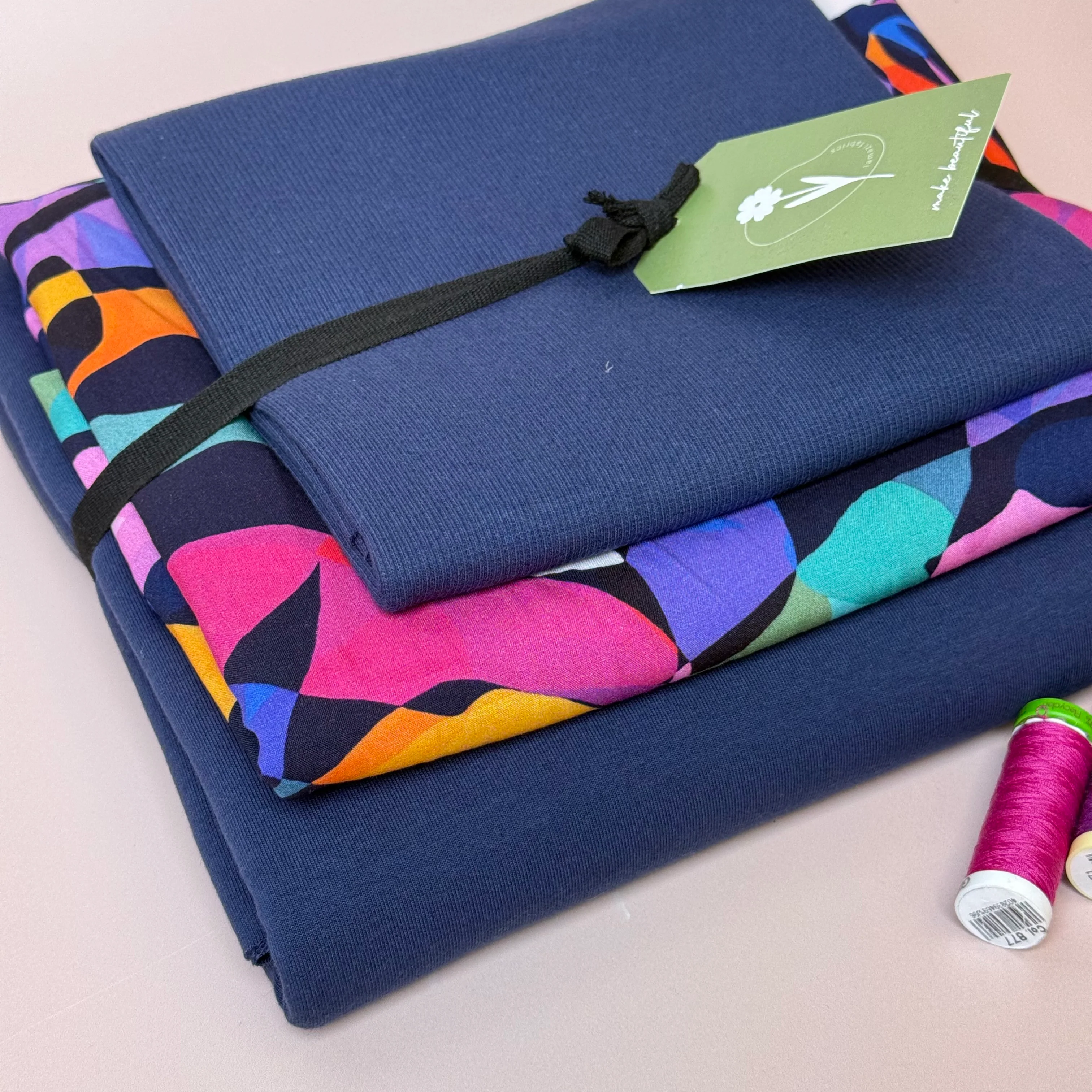 Make an Outfit Colour Bundle - Rainbow Leaves Viscose & Cotton French Terry with Ribbing - Image 6