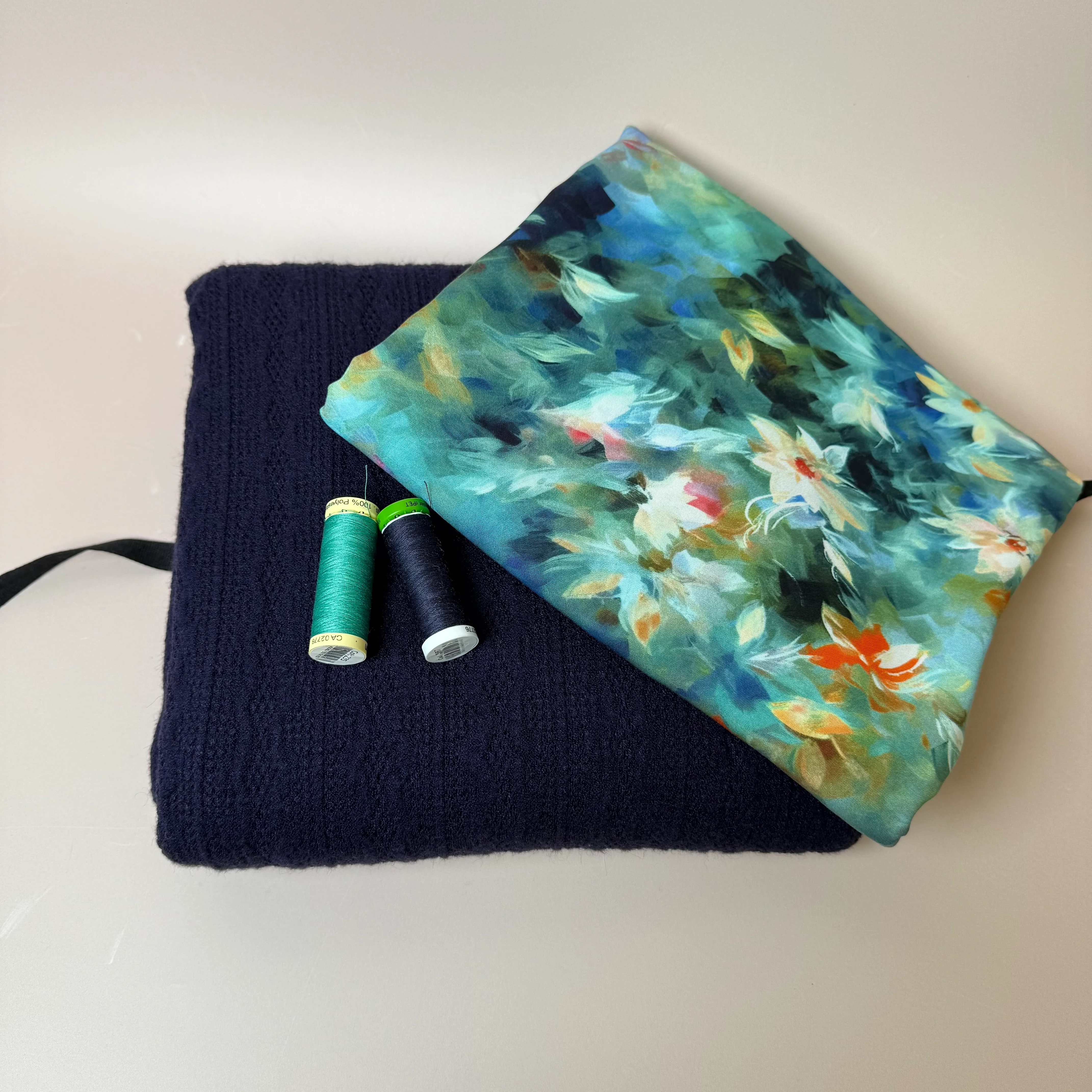 Make an Outfit Colour Bundle - Watercolour Florals Viscose in Teal and Lace Knit - Image 11