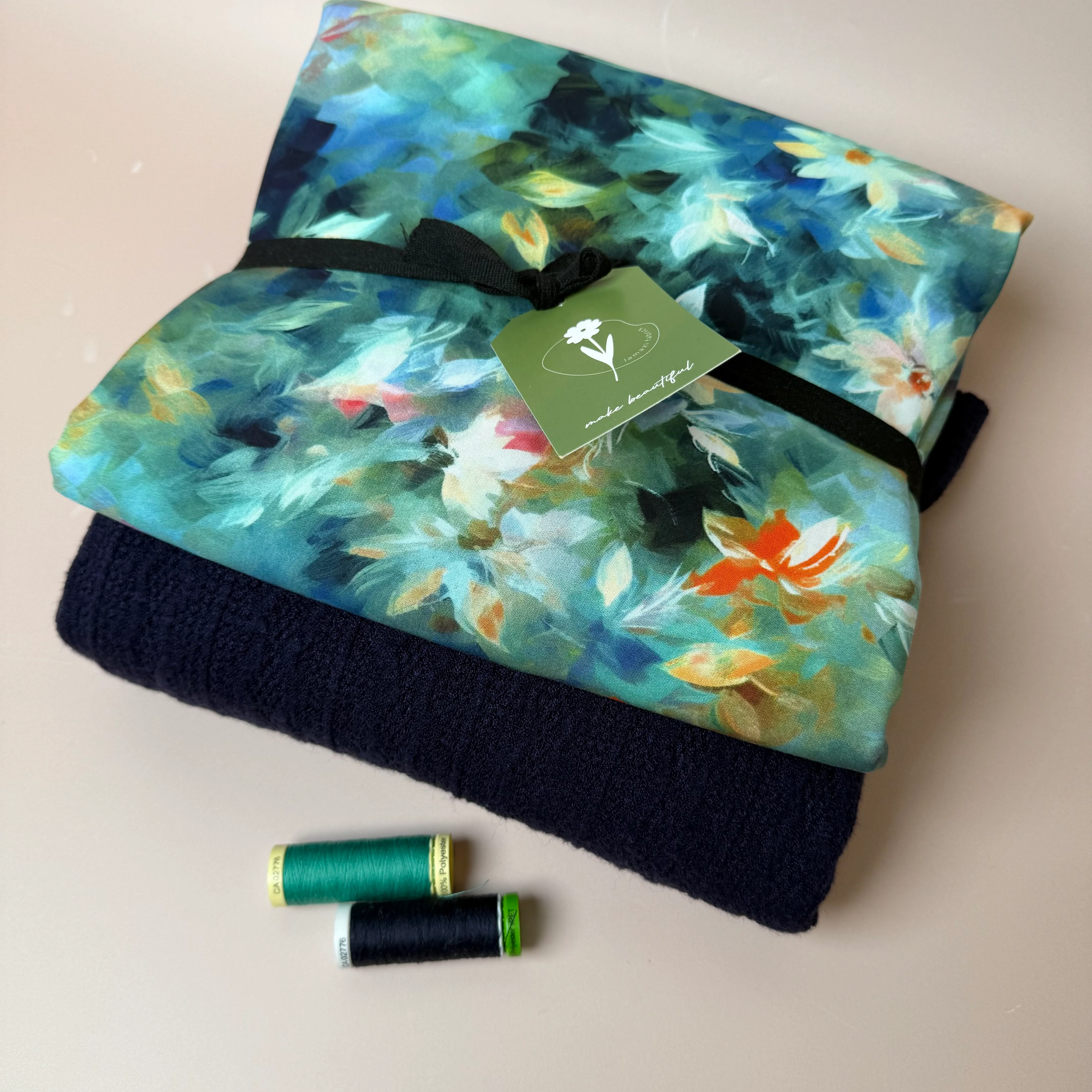 Make an Outfit Colour Bundle - Watercolour Florals Viscose in Teal and Lace Knit - Image 14