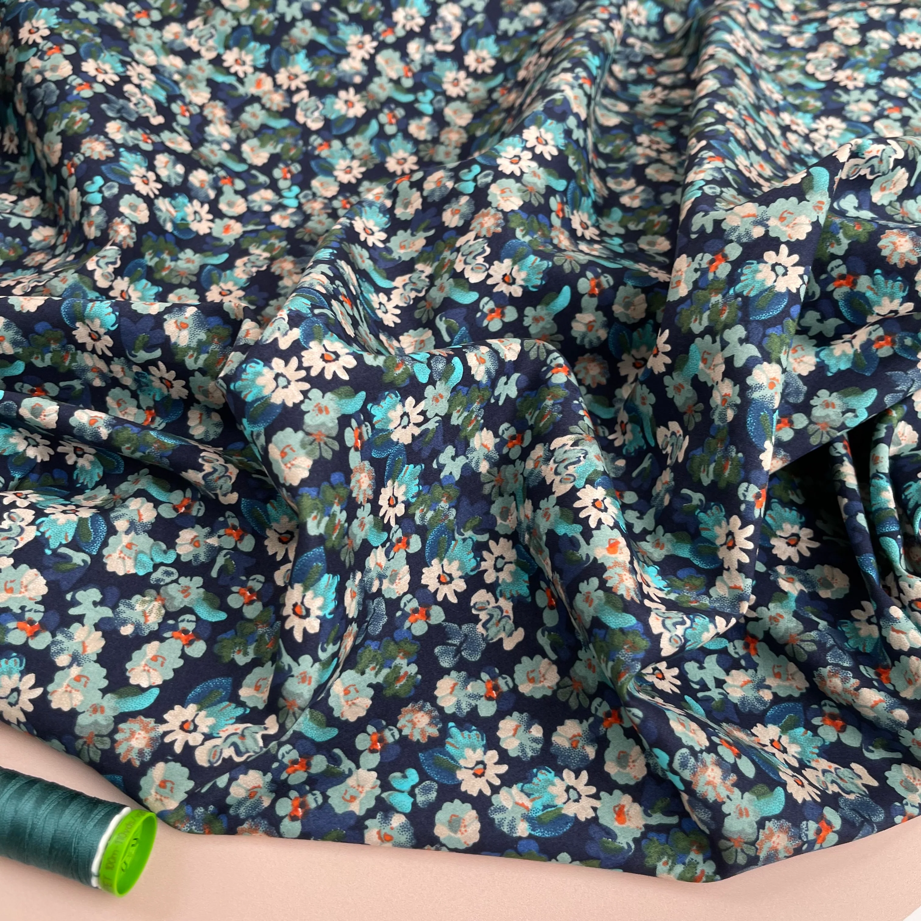 Meadow Blue on Navy Cotton Lawn Fabric - Image 9