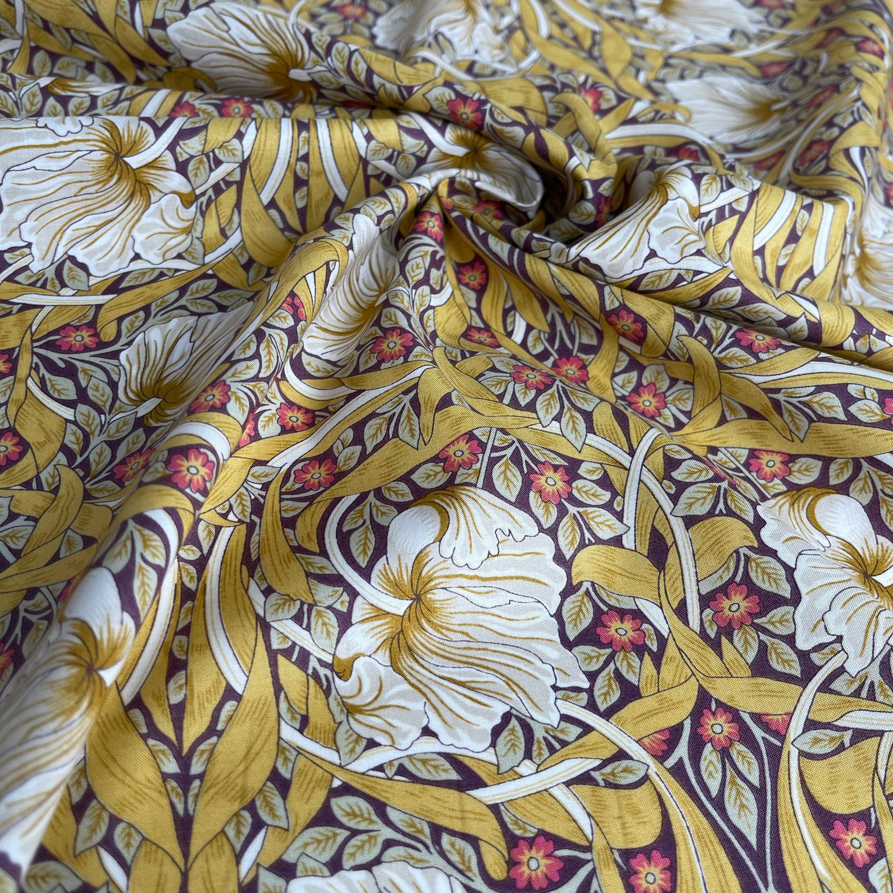 Morris Large Ochre Cotton Lawn Fabric - Image 10