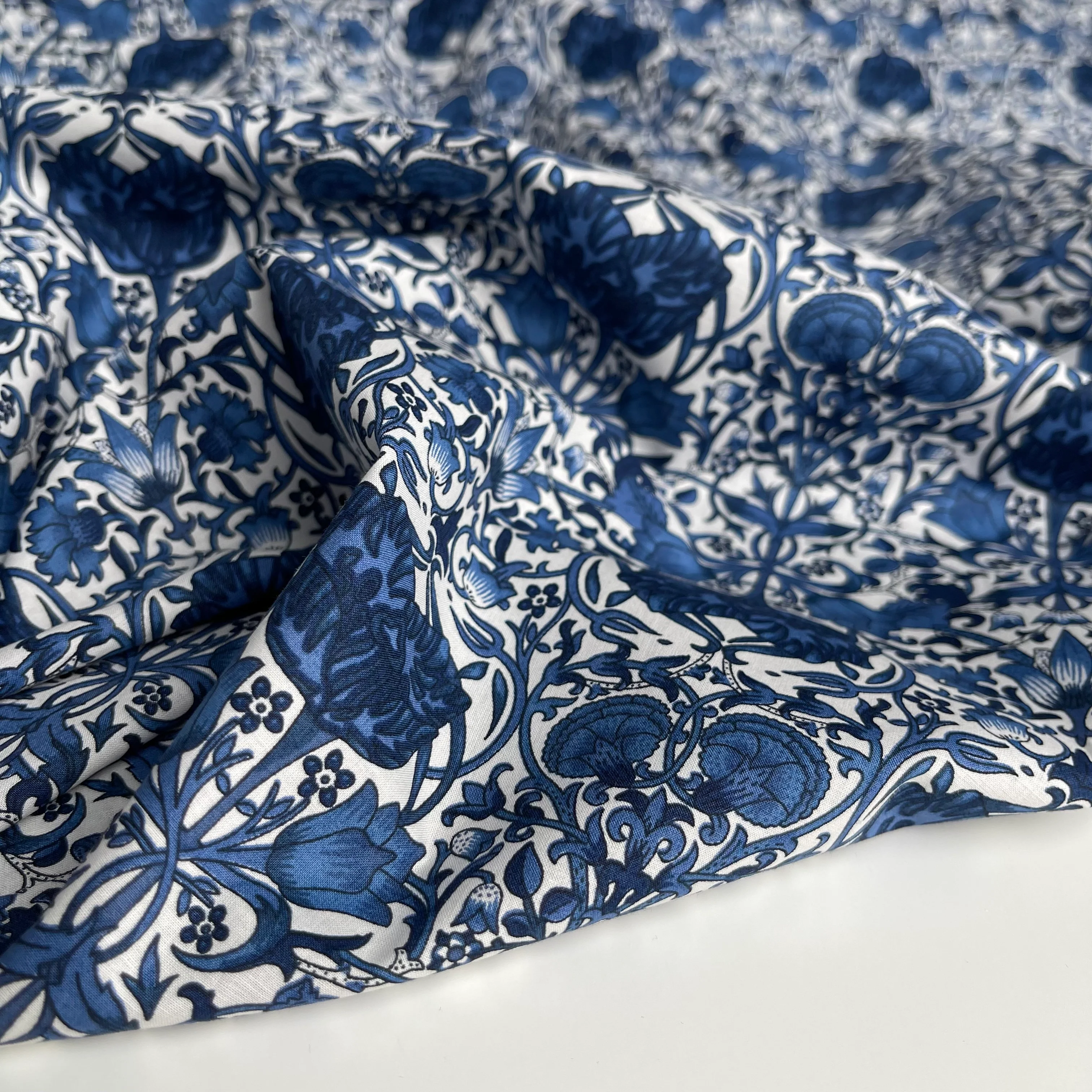Morris Navy Cotton Lawn Fabric - Image 3