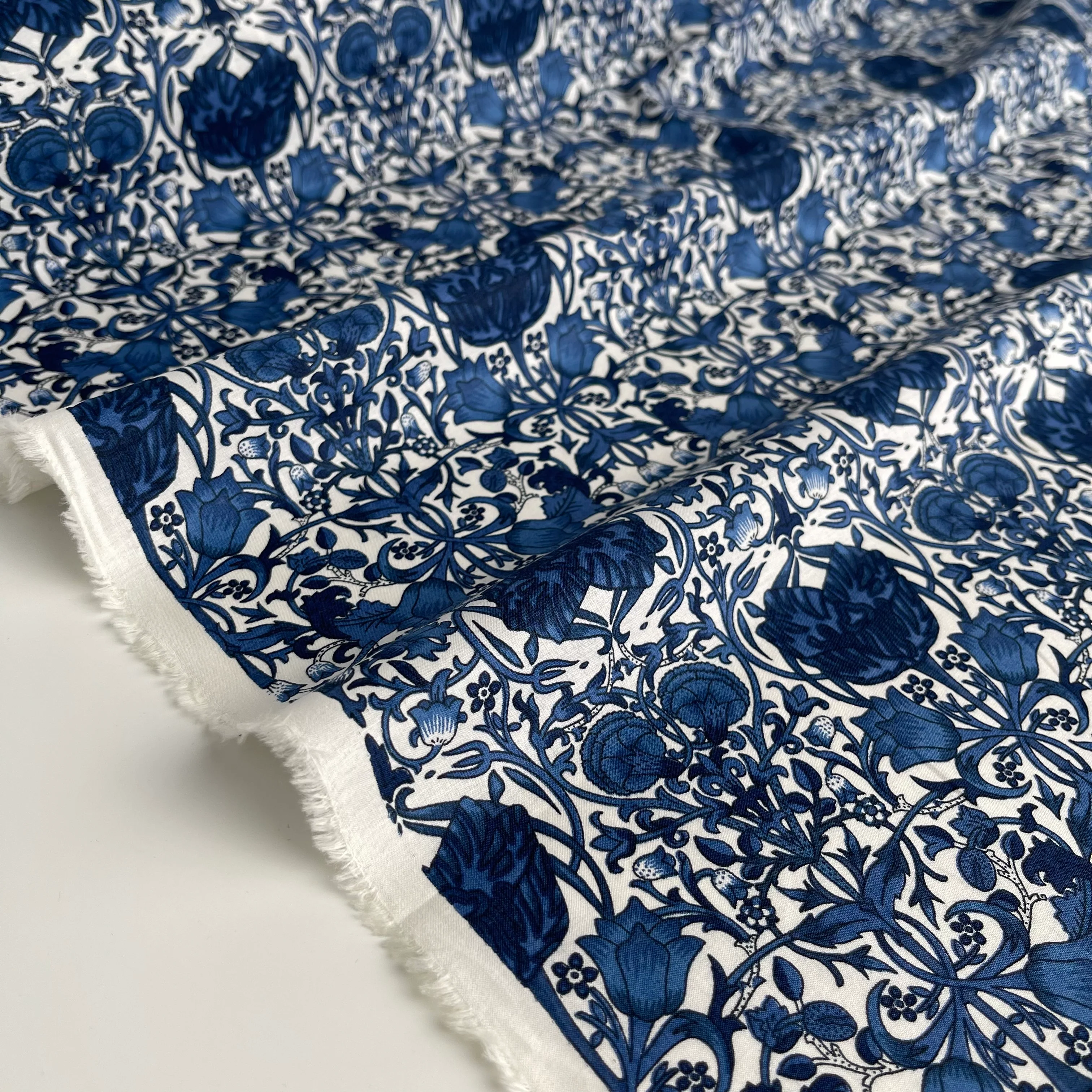 Morris Navy Cotton Lawn Fabric - Image 6