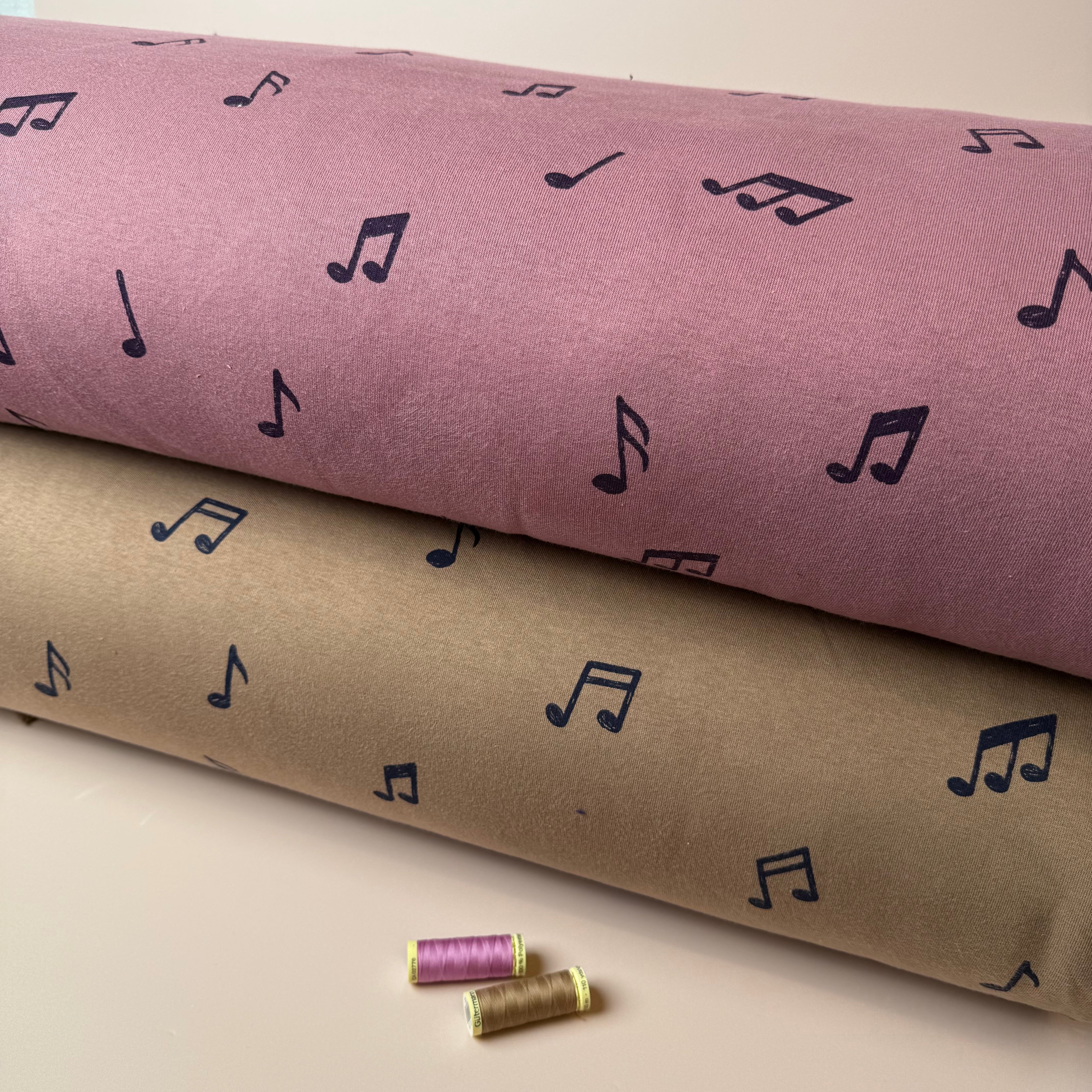 Music Notes in Camel Soft Cotton Jogging Sweat-shirting Fabric - Image 2
