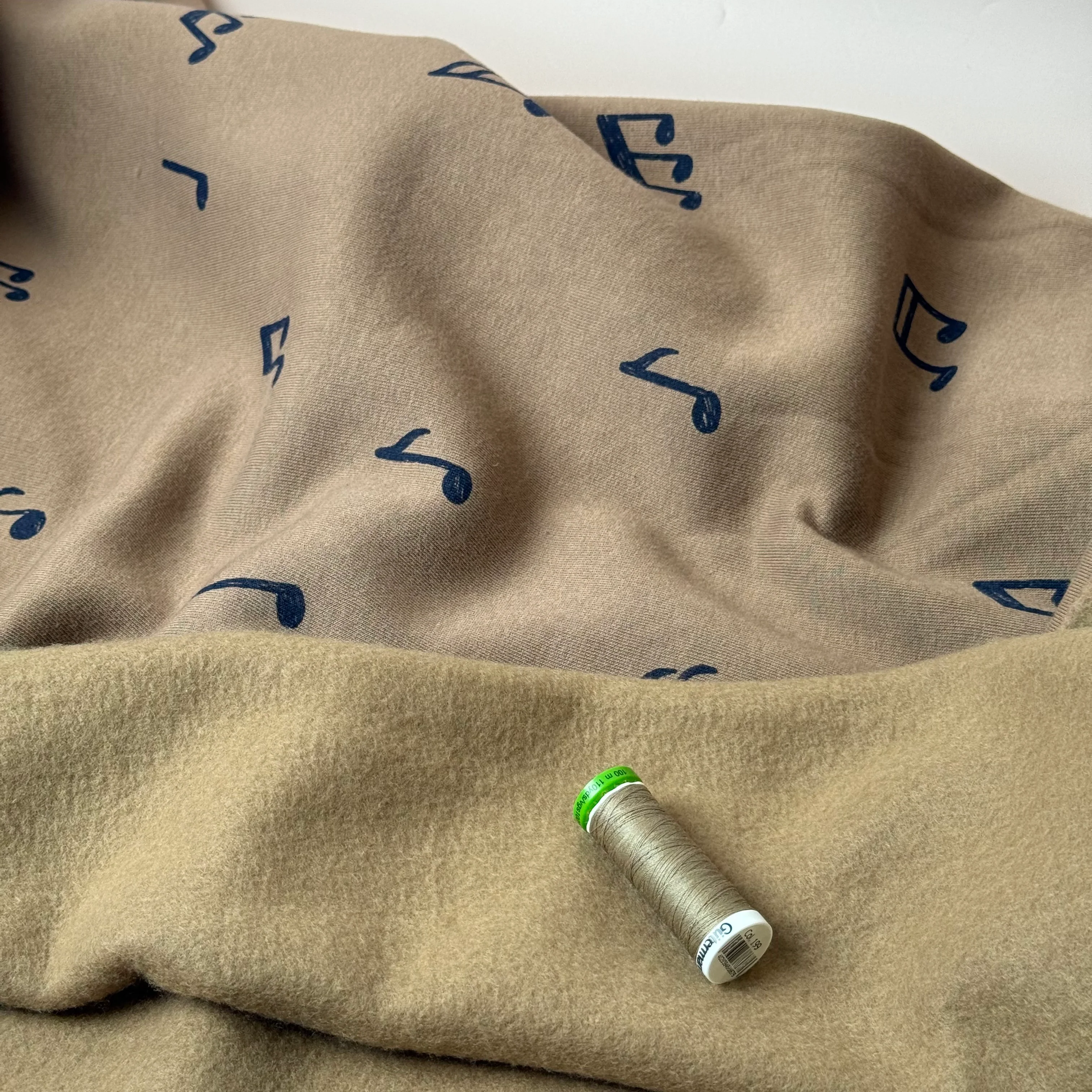 Music Notes in Camel Soft Cotton Jogging Sweat-shirting Fabric - Image 3