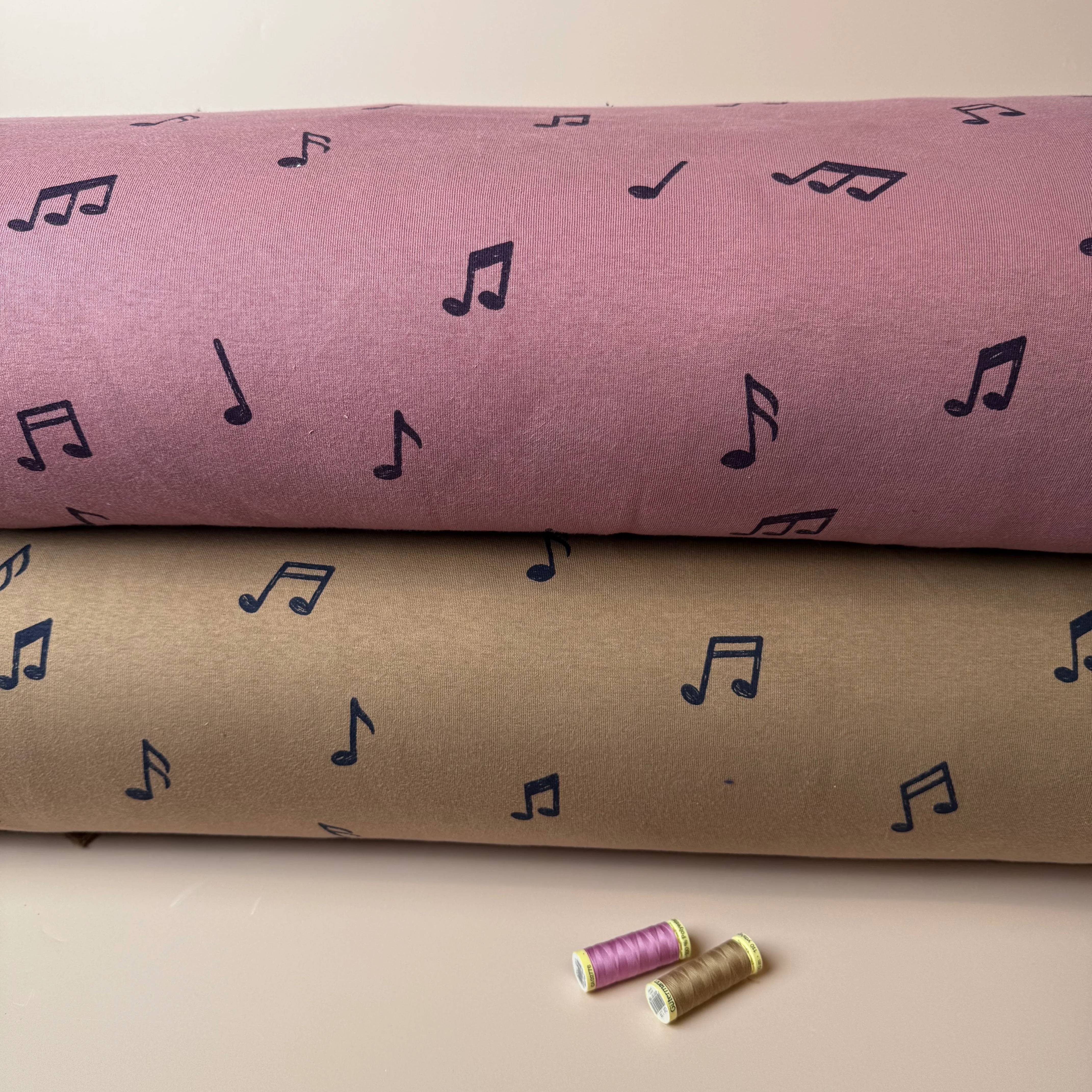 Music Notes in Camel Soft Cotton Jogging Sweat-shirting Fabric - Image 6