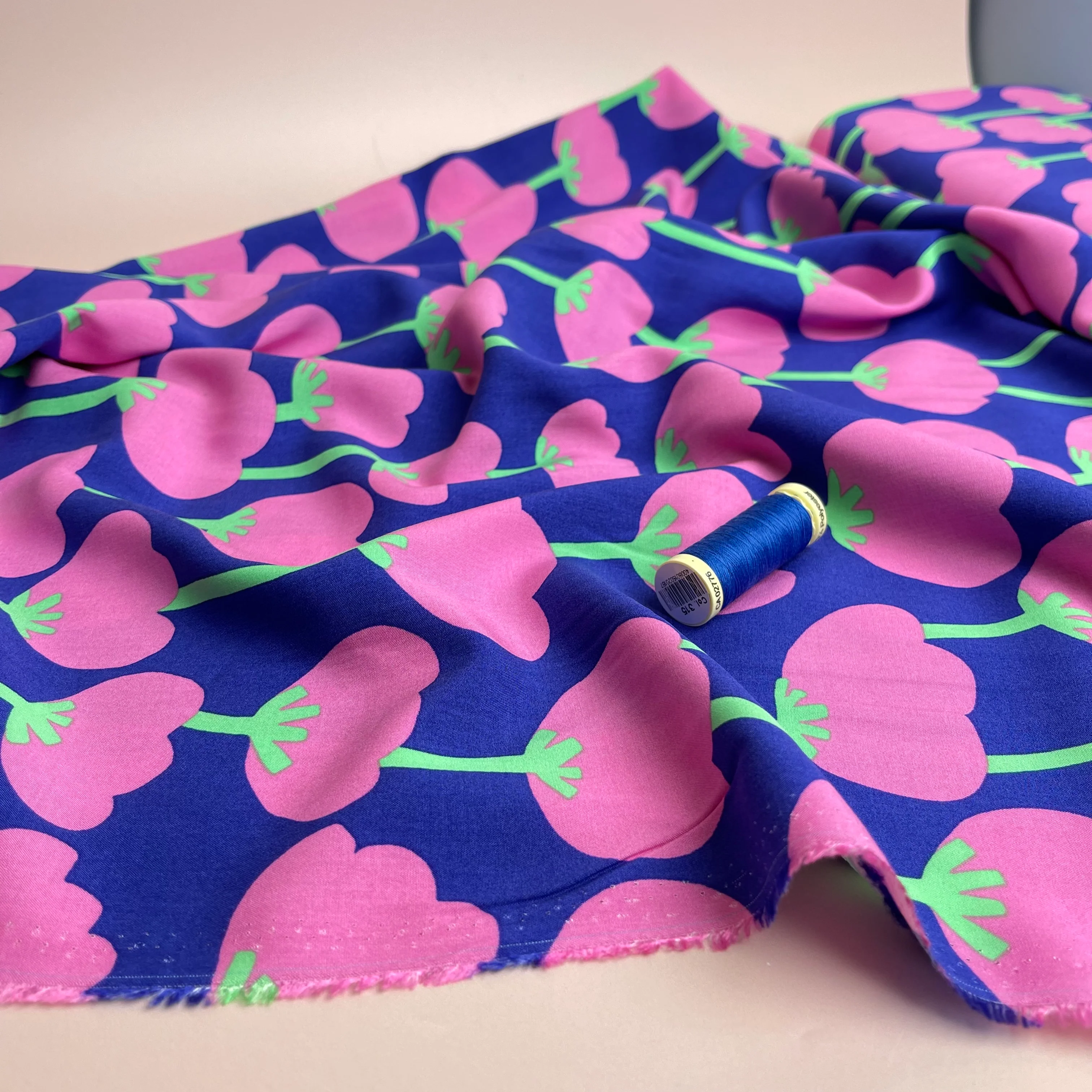 Poppies on Royal Blue Viscose with LENZING™ ECOVERO™ fibres - Image 7