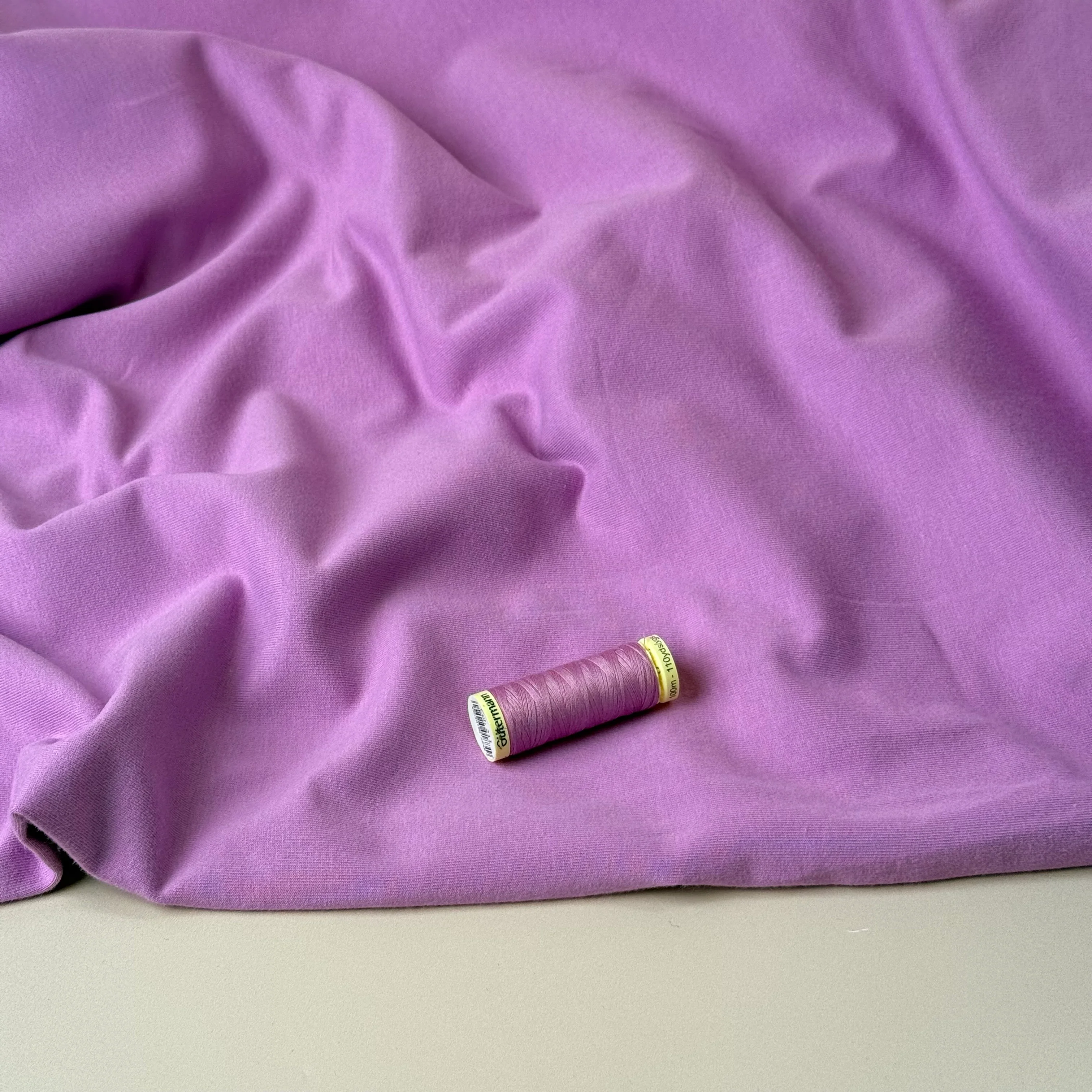 Peach Soft GOTS Organic Cotton Sweat-shirting in Light Violet - Image 4