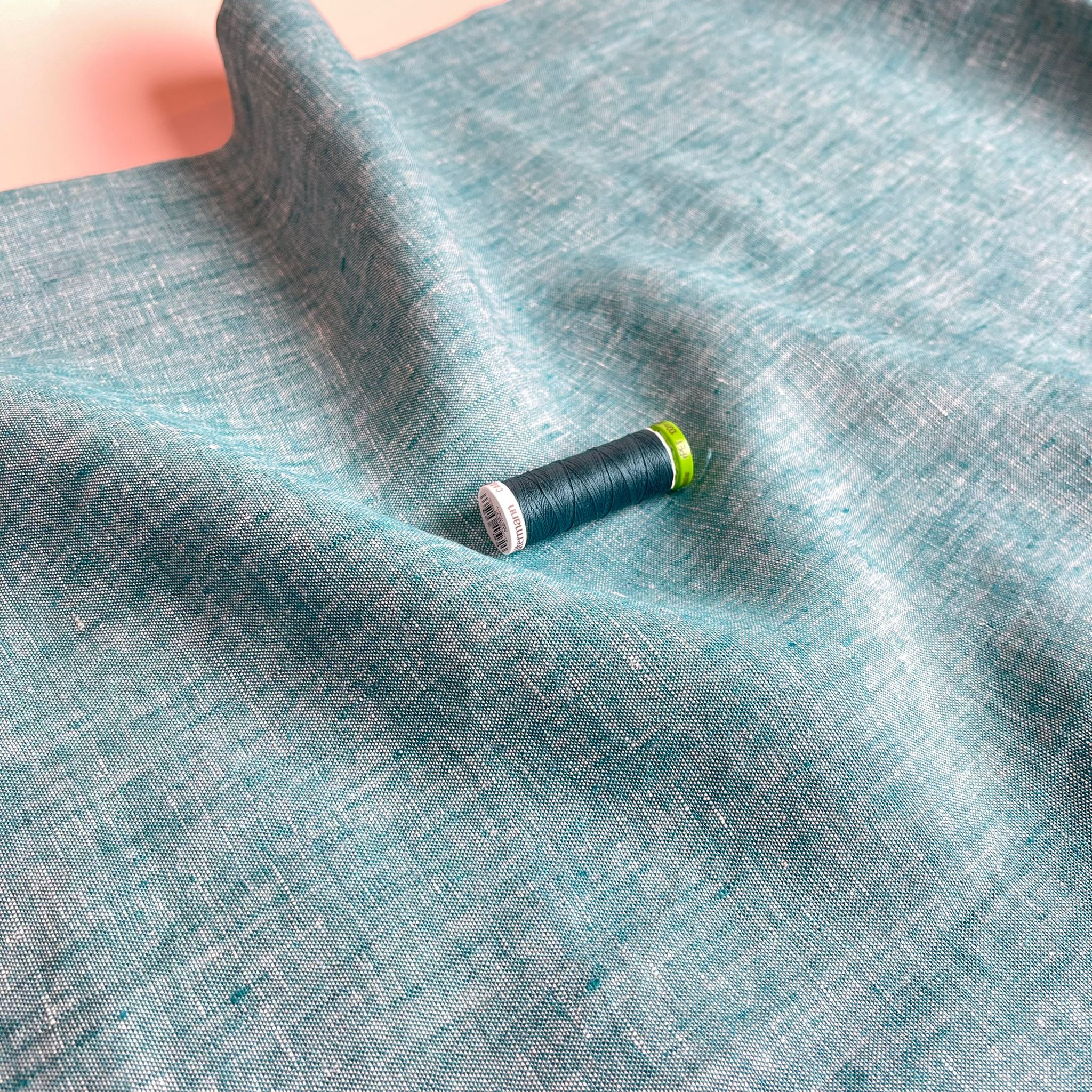 Petrol Yarn Dyed Pure Linen Fabric - Image 3