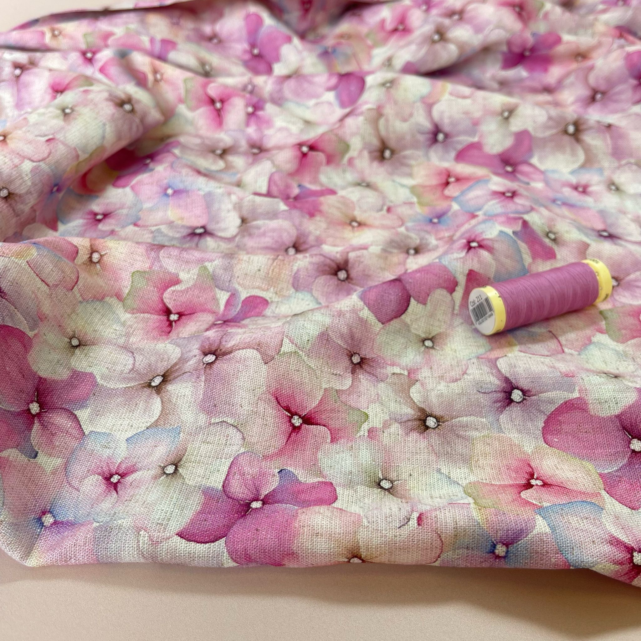 Pink Hydrangea Viscose Linen Fabric - Image 8