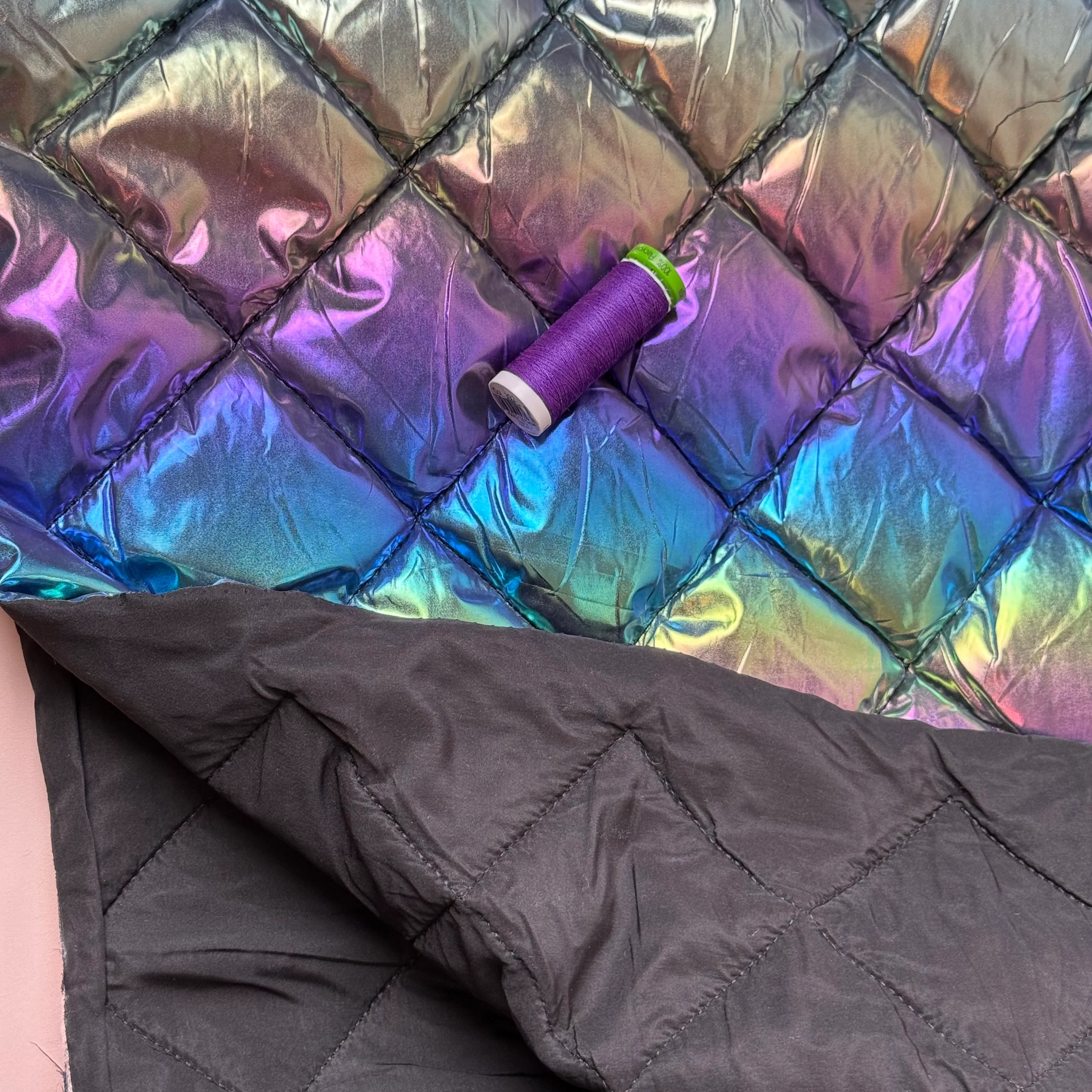 REMNANT 1.4 Metres - Rainbow Quilted Puffer Fabric - Image 2