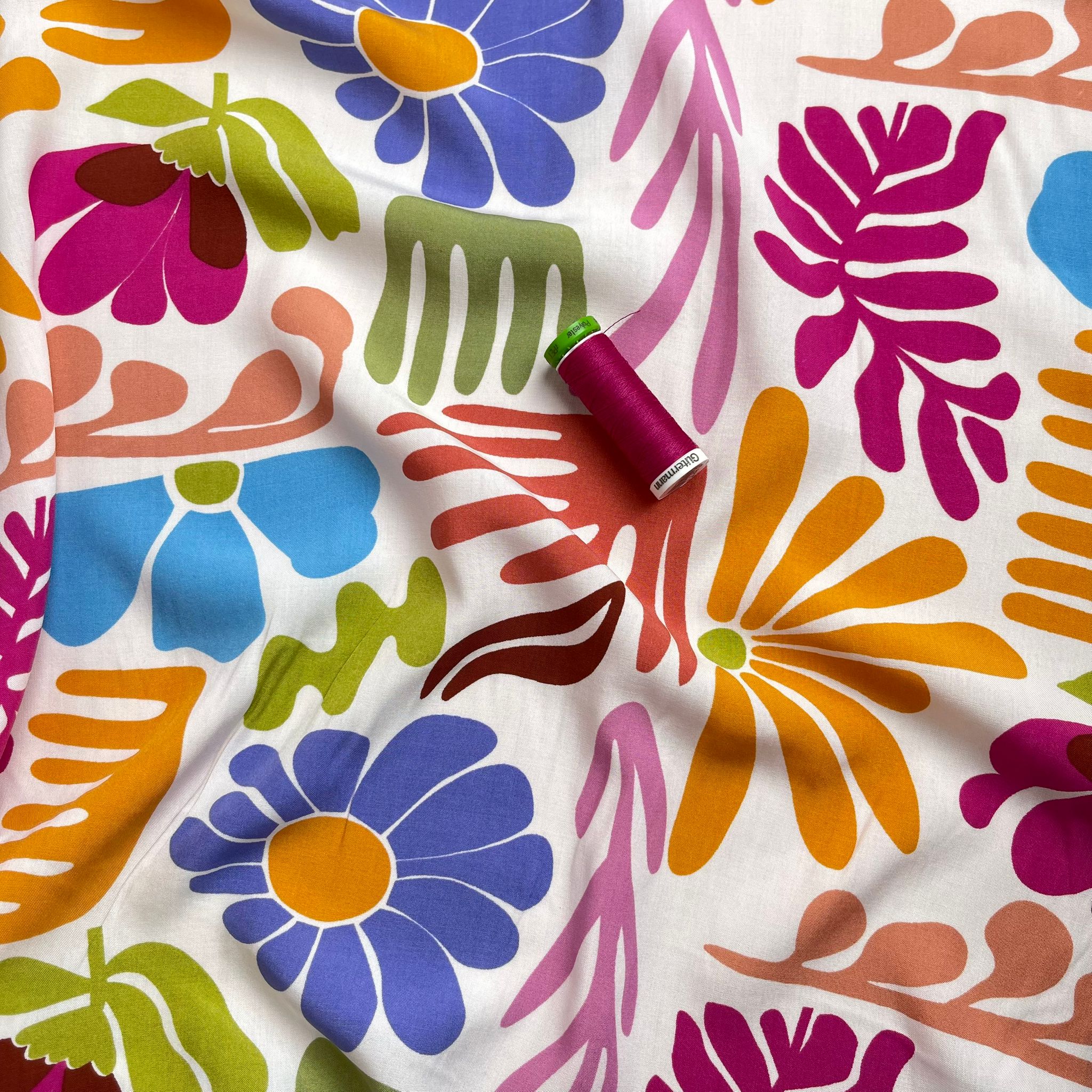 Pastel Rainbow Vacation Flowers Viscose Poplin Fabric - Image 4