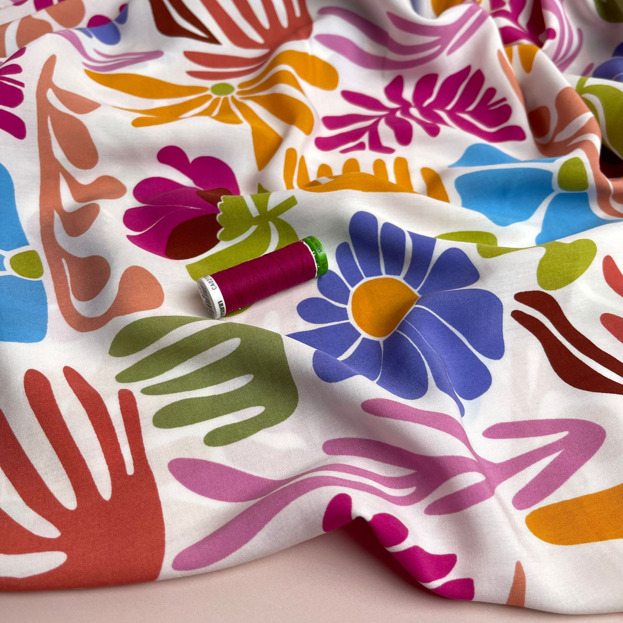 Pastel Rainbow Vacation Flowers Viscose Poplin Fabric - Image 5