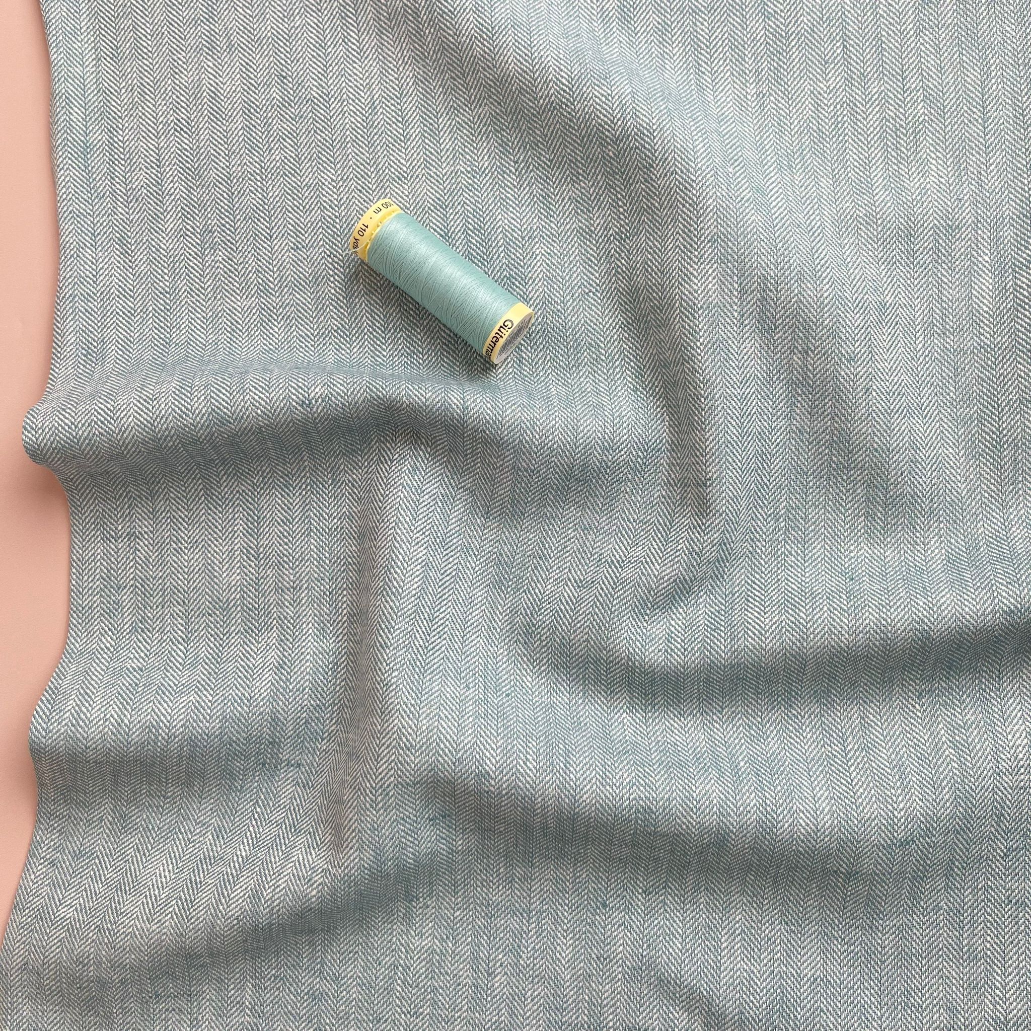 REMNANT 0.76 Metre - Chevron Duck Egg Linen Cotton Twill - Image 3