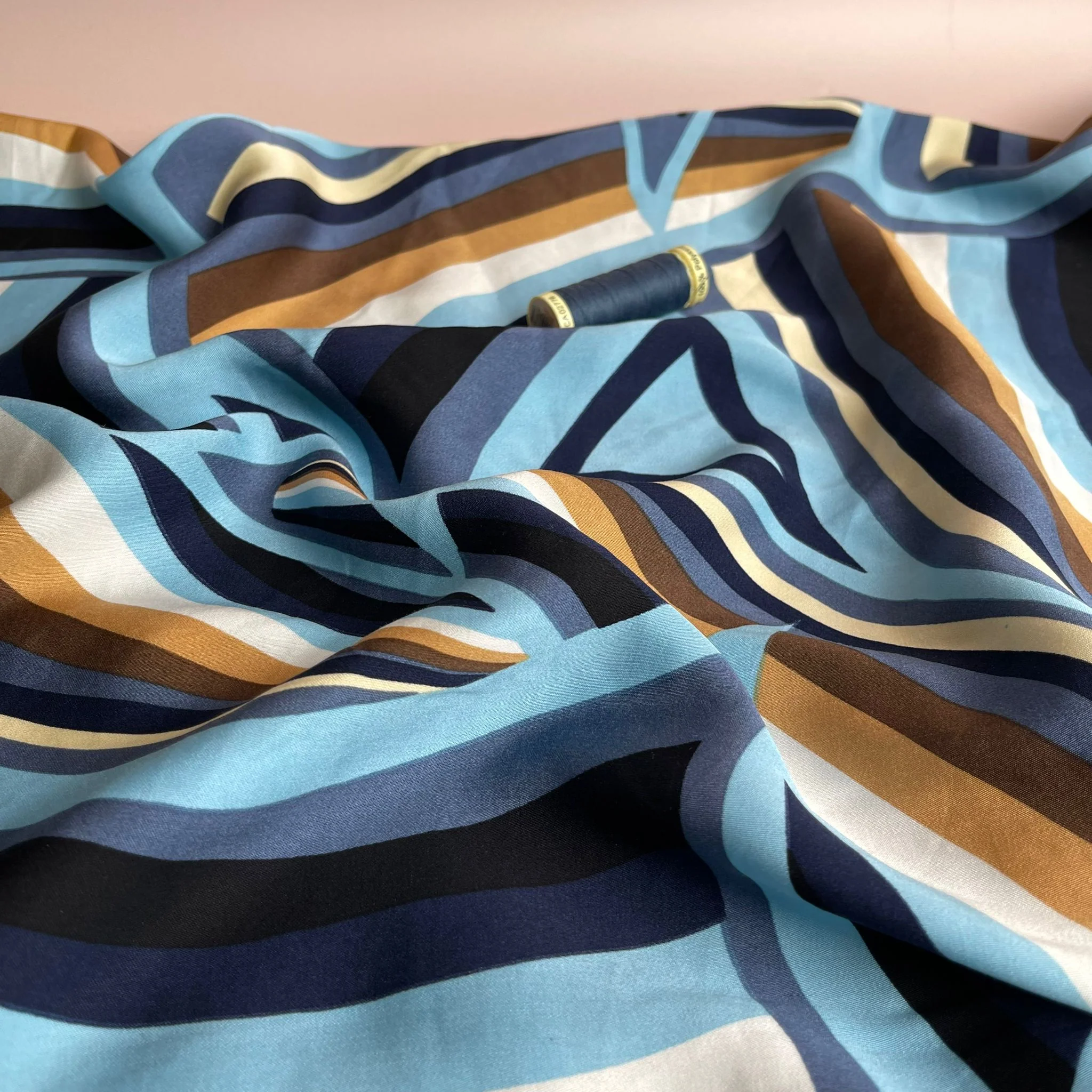 Neutral Waves Viscose Sateen Fabric - Image 4
