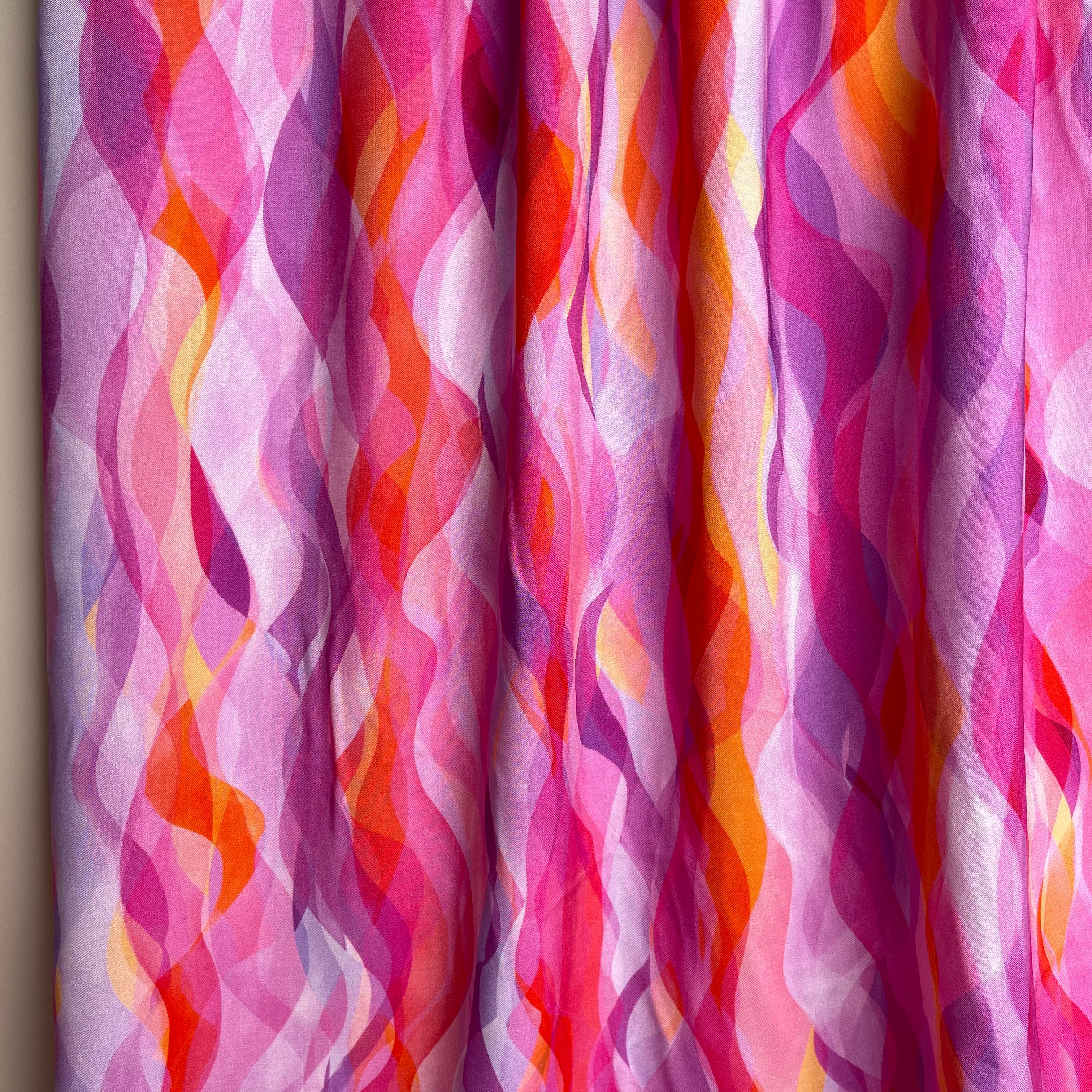 REMNANT 2.32 Metres with Fault (small white dot in print) - Chroma Rose Waves Rayon Fabric - Image 8