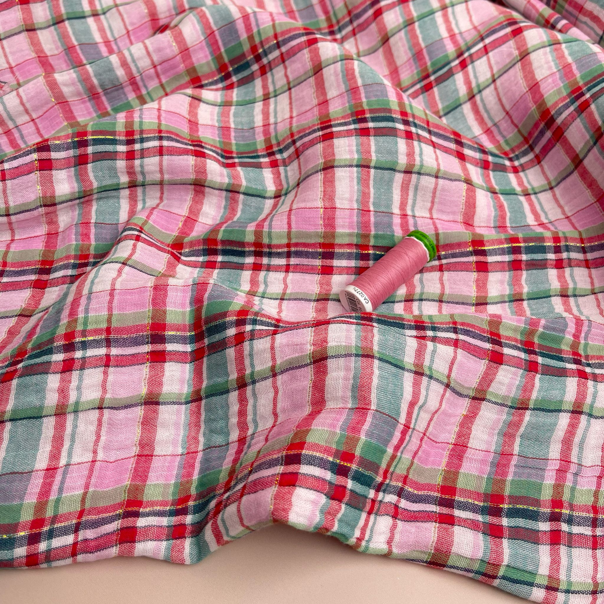 REMNANT 2.3 Metres - Yarn Dyed Spring Sparkle Plaid Cotton Double Gauze - Image 10