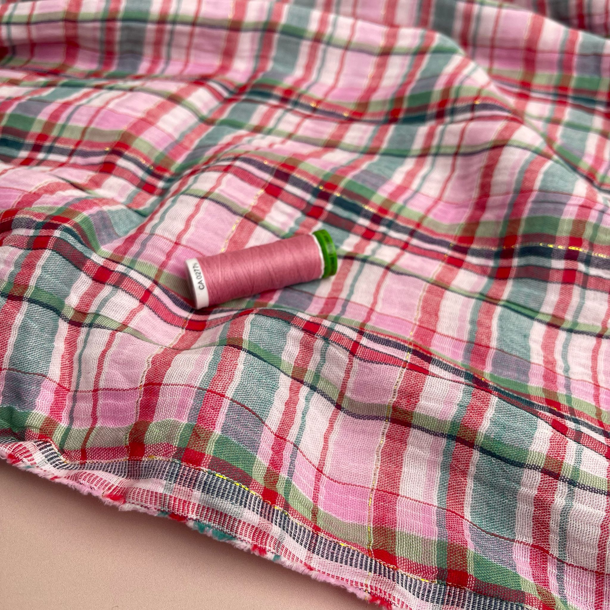REMNANT 2.3 Metres - Yarn Dyed Spring Sparkle Plaid Cotton Double Gauze - Image 6