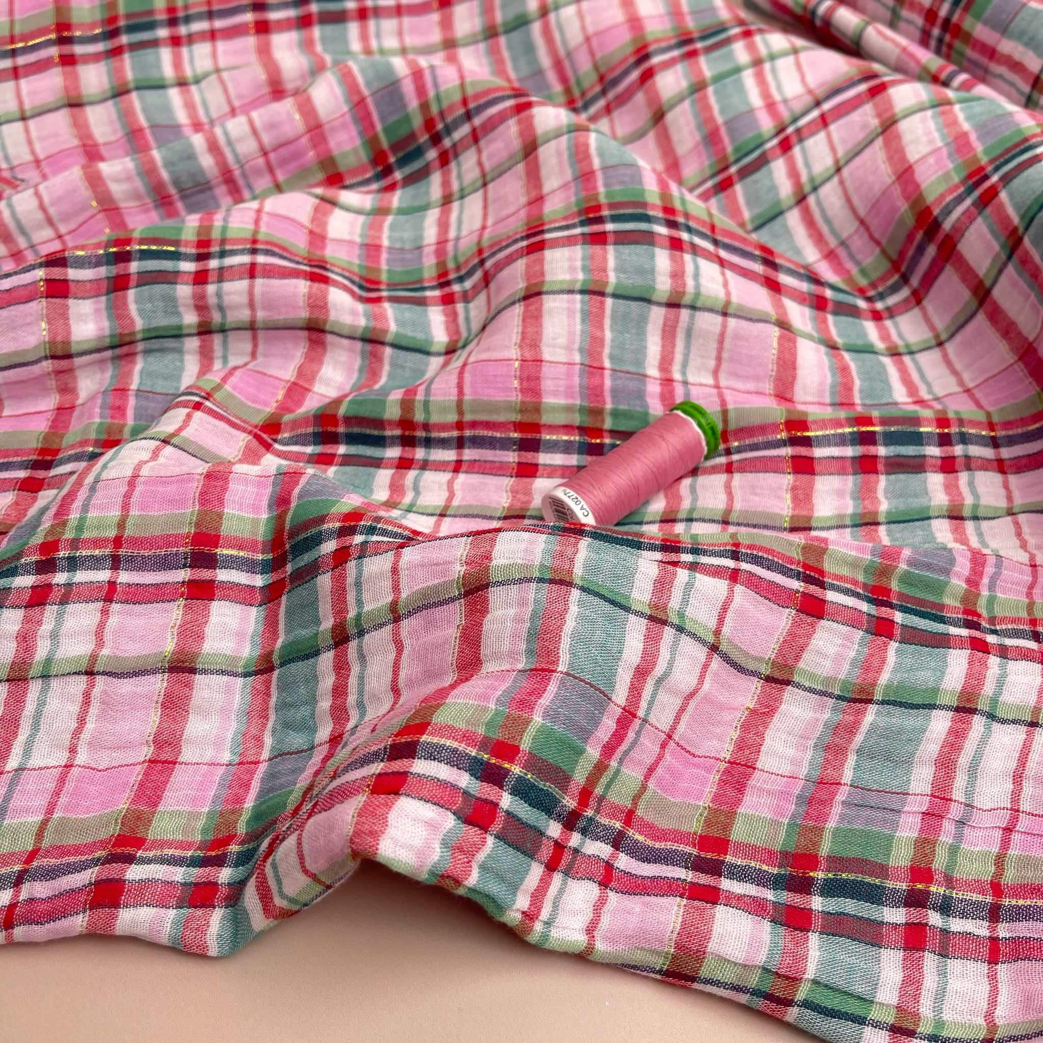 REMNANT 2.3 Metres - Yarn Dyed Spring Sparkle Plaid Cotton Double Gauze - Image 7