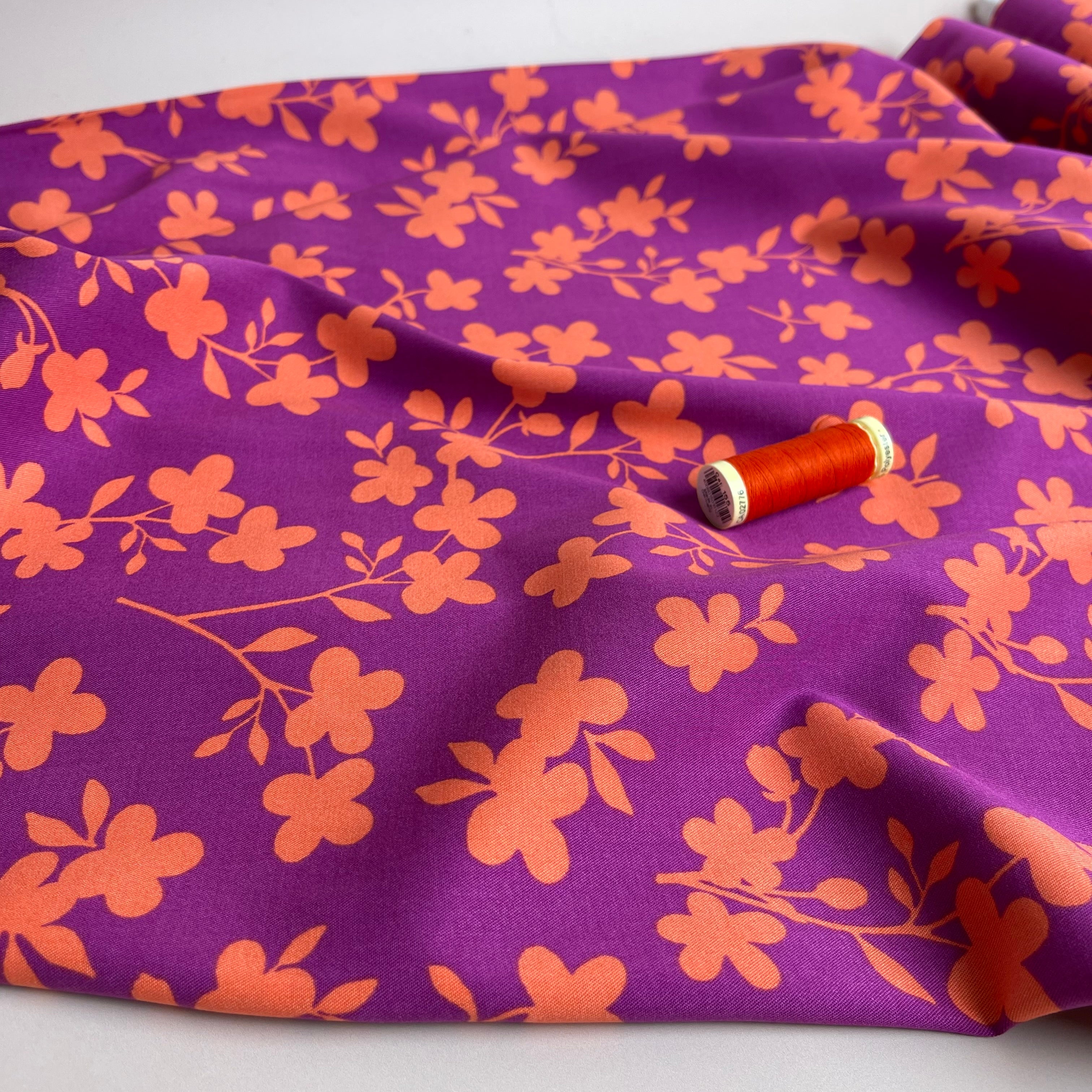 Rosella Shadow Flowers Purple Viscose Twill with Stretch - Image 2