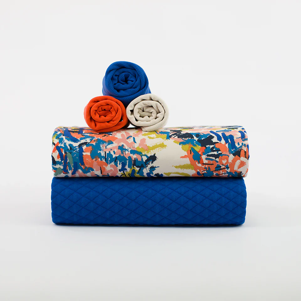 REMNANT 0.46 Metre - See You At Six - Surf The Web Blue Quilted Piqué Knit Extra Wide - Image 2