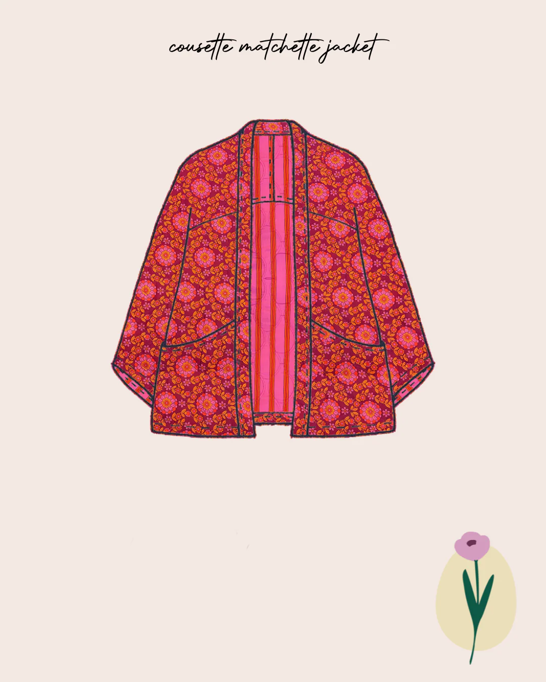 Sewing Kit - Cousette Matchette Cardigan in Kaleidoscope Flower Quilted Cotton (multiple colours) - Image 2