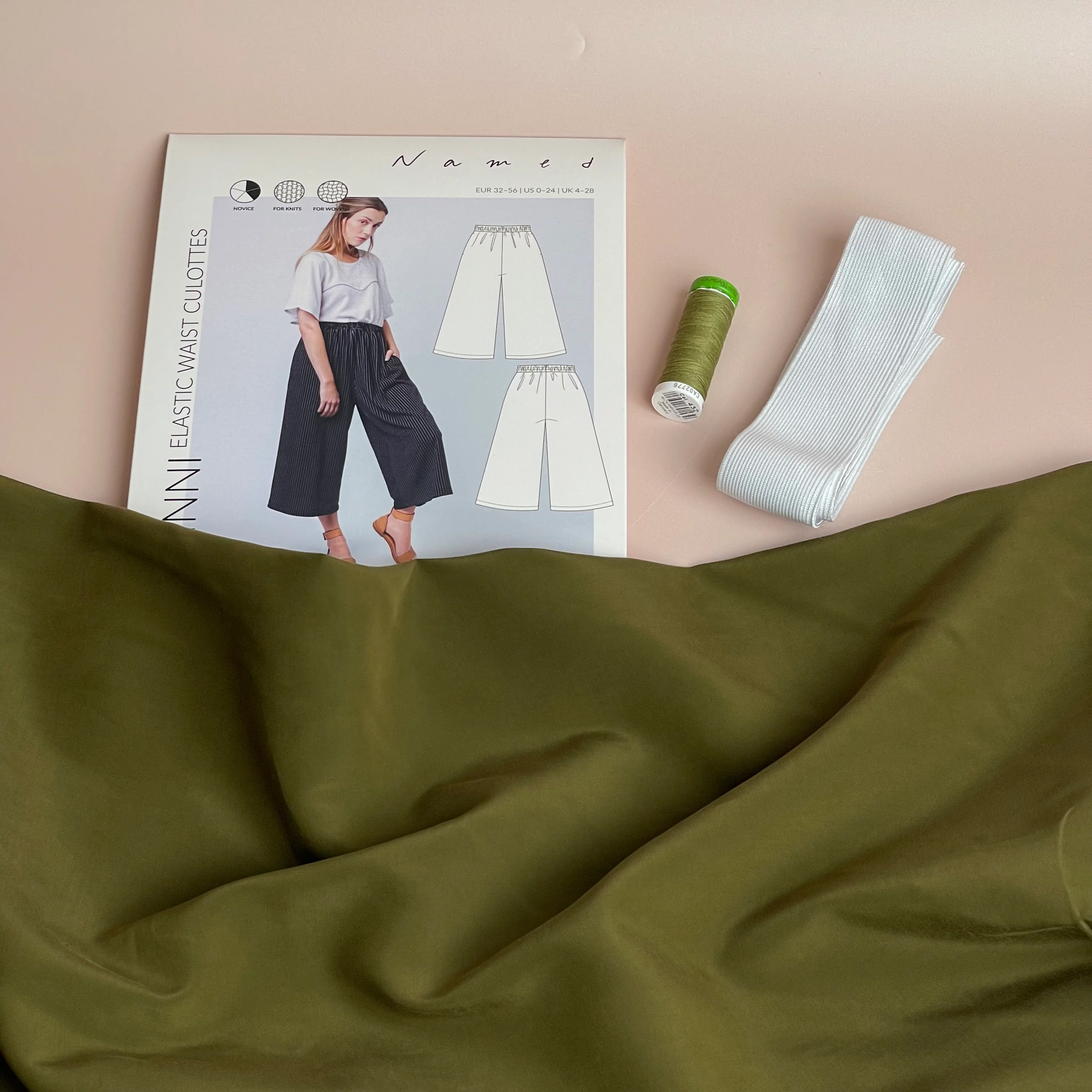 Sewing Kit - Named Ninni Culottes in Serene Khaki Sandwashed Viscose - Image 3